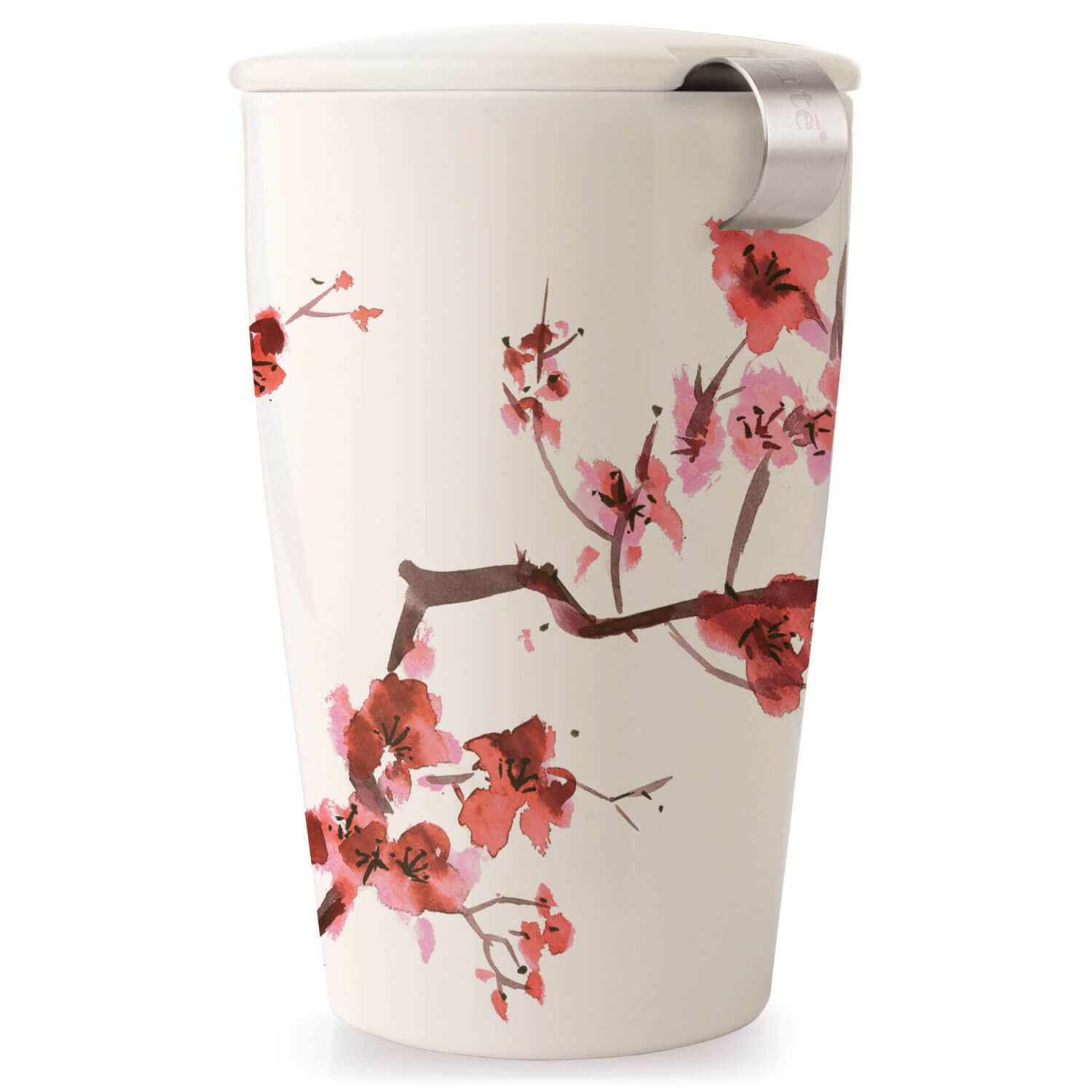 Tea Forté KATI Single Cup Loose Leaf Tea Brewing System, Insulated Ceramic Cup with Improved Tea Infuser and Lid, Cherry Blossoms