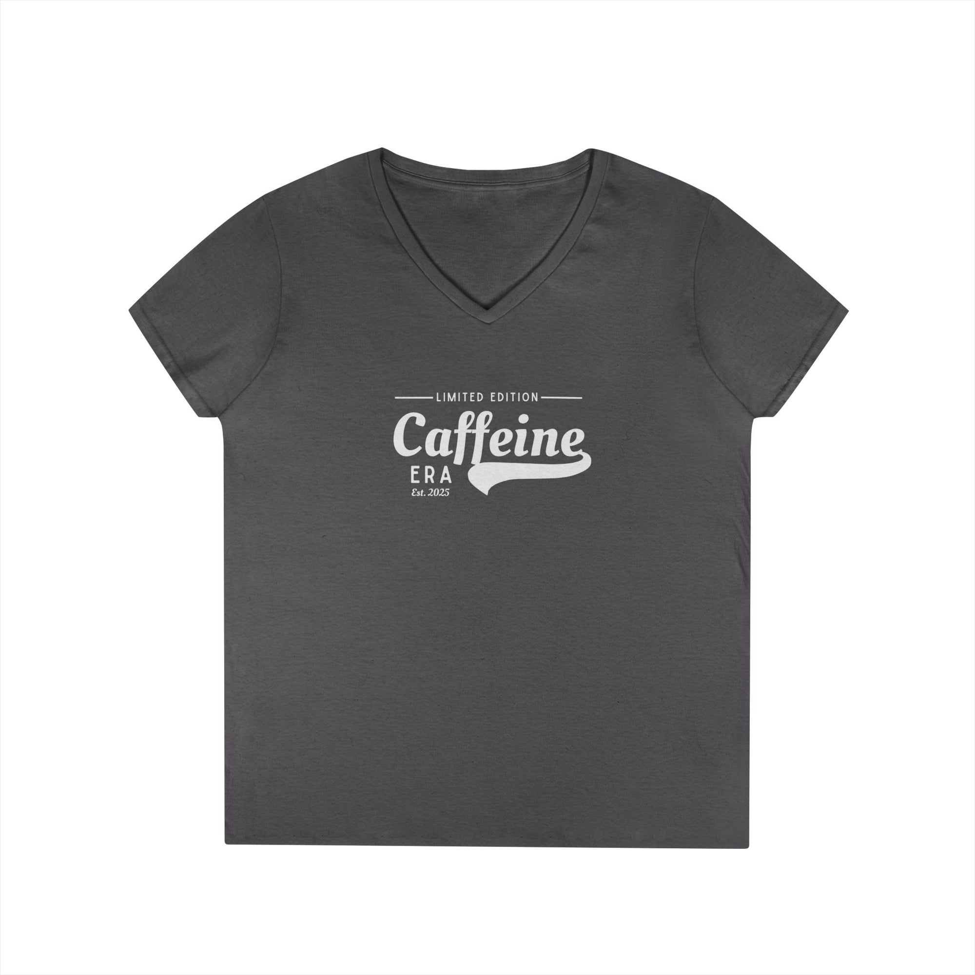 Caffeine Lovers Flattering V-Neck Tee, Casual Women's Top, Trending Gift for Coffee Enthusiasts (Click for more colors.)