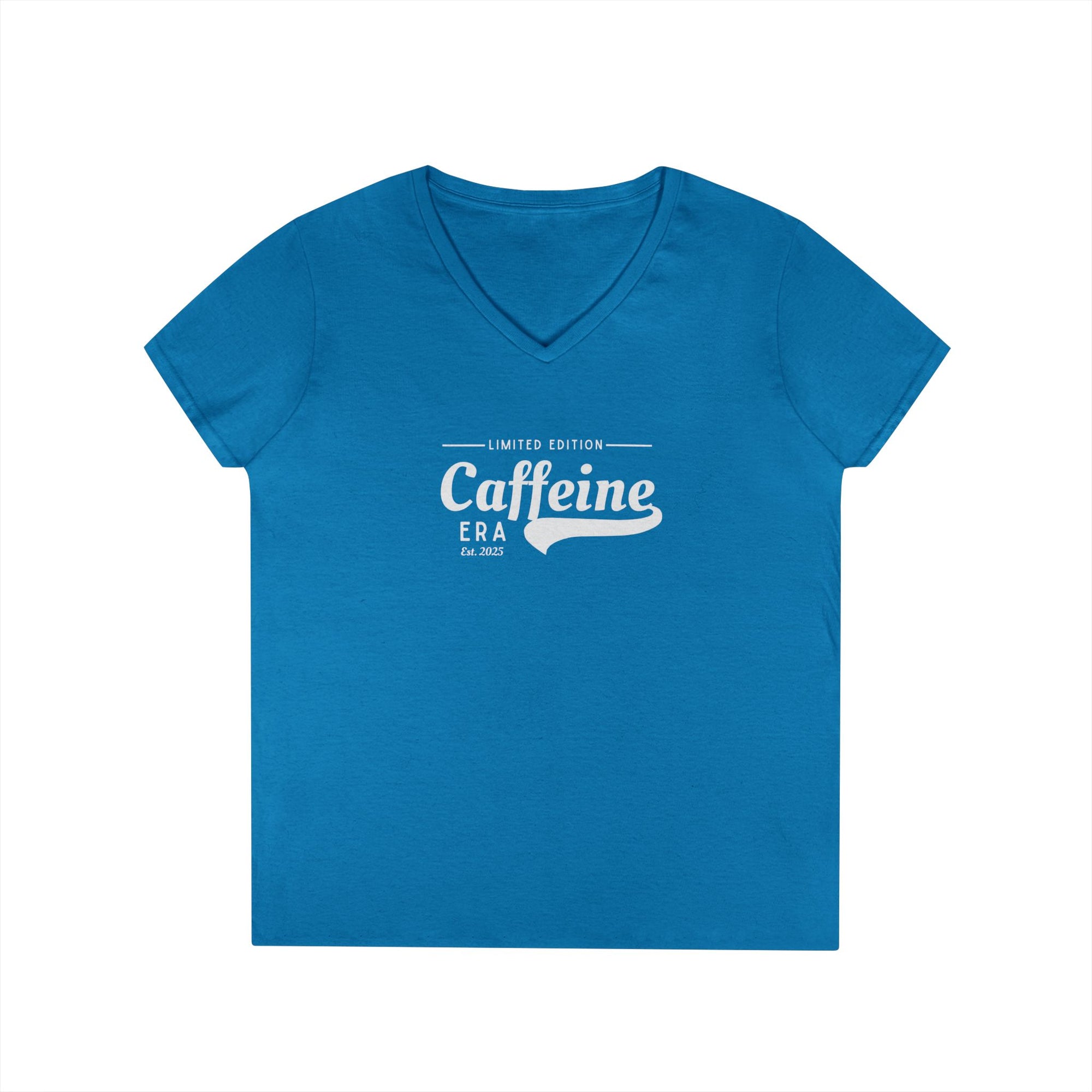 Caffeine Lovers Flattering V-Neck Tee, Casual Women's Top, Trending Gift for Coffee Enthusiasts (Click for more colors.)