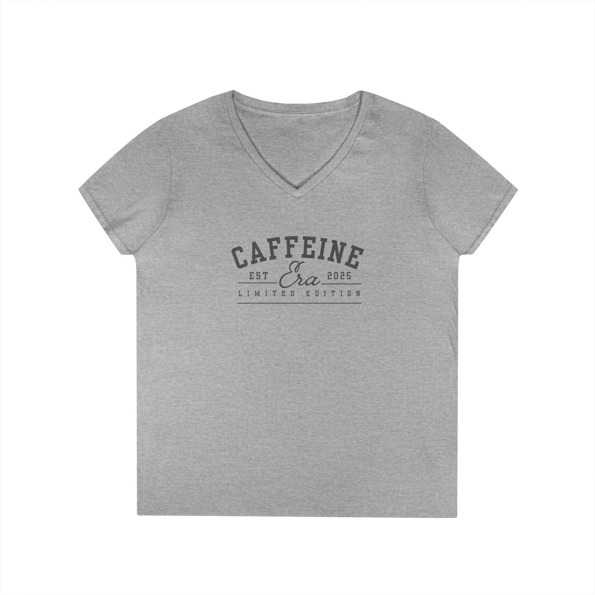 Caffeine Lovers Flattering V-Neck Tee, Casual Women's Top, Trending Gift for Coffee Enthusiasts (Click for more colors.)