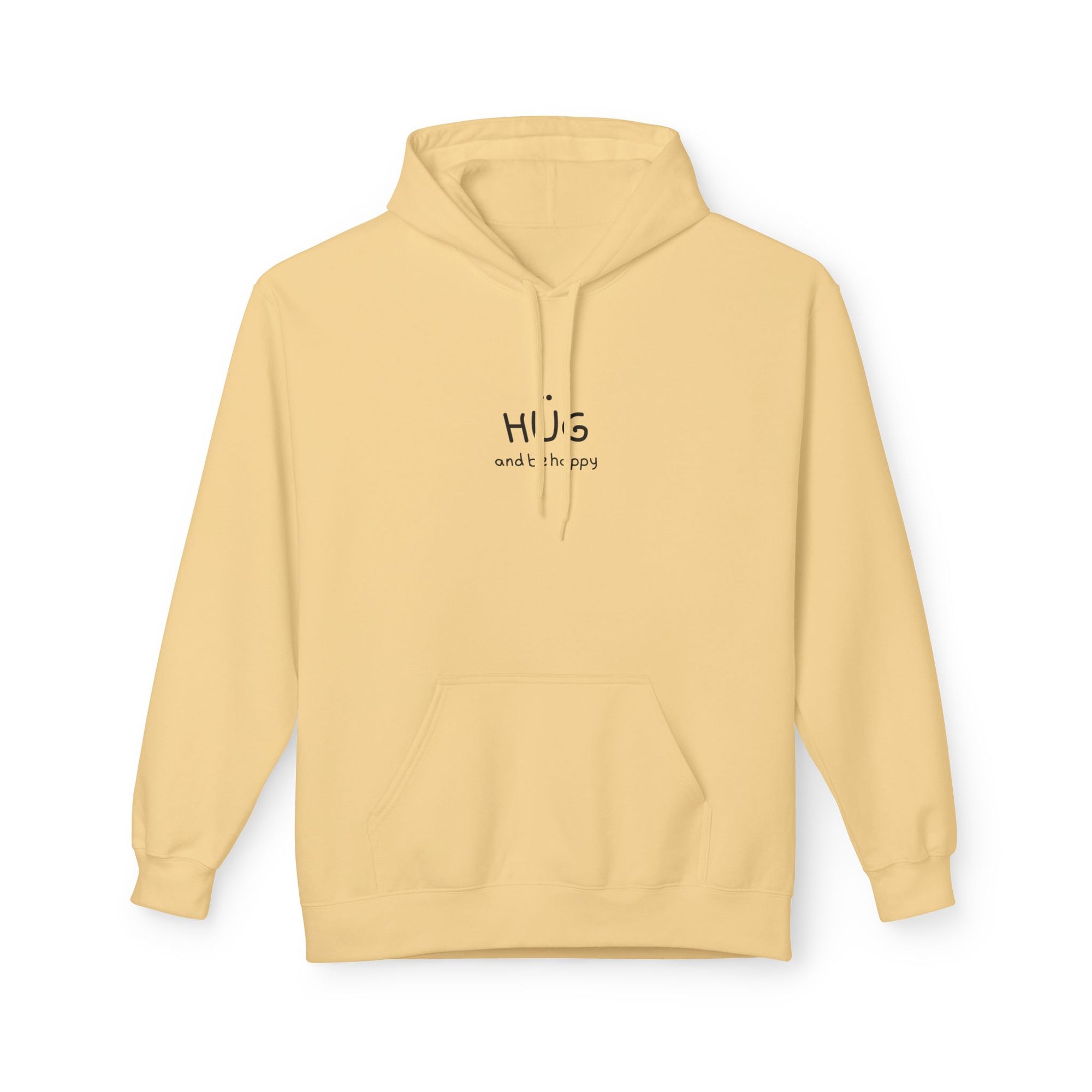 Spread some love with our "Hug and Be Happy" - Unisex Midweight Soft-style Fleece Hoodie for Ultimate Comfort (Click for MORE COLORS)