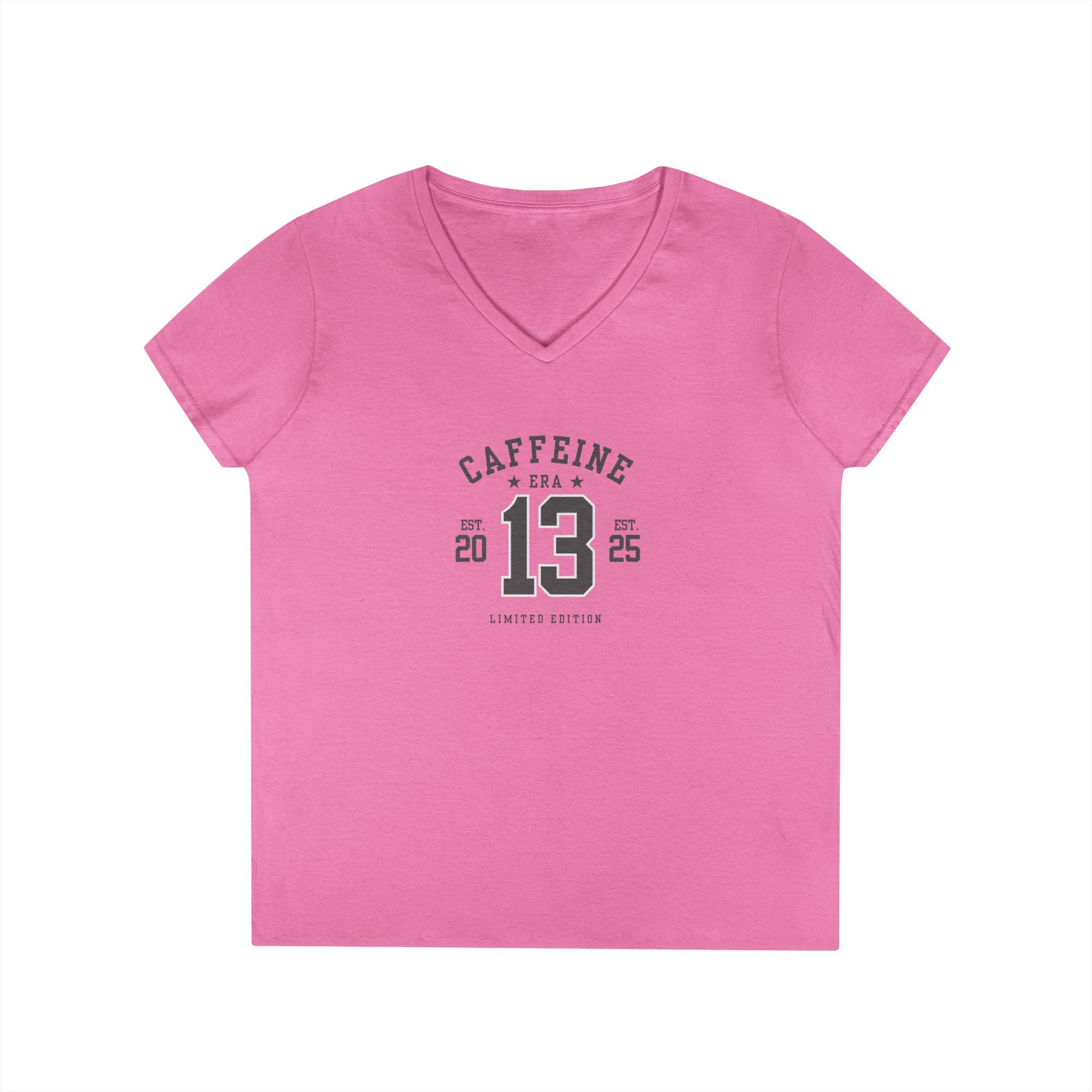 Caffeine Lovers Flattering V-Neck Tee, Casual Women's Top, Trending Gift for Coffee Enthusiasts (Click for more colors.)