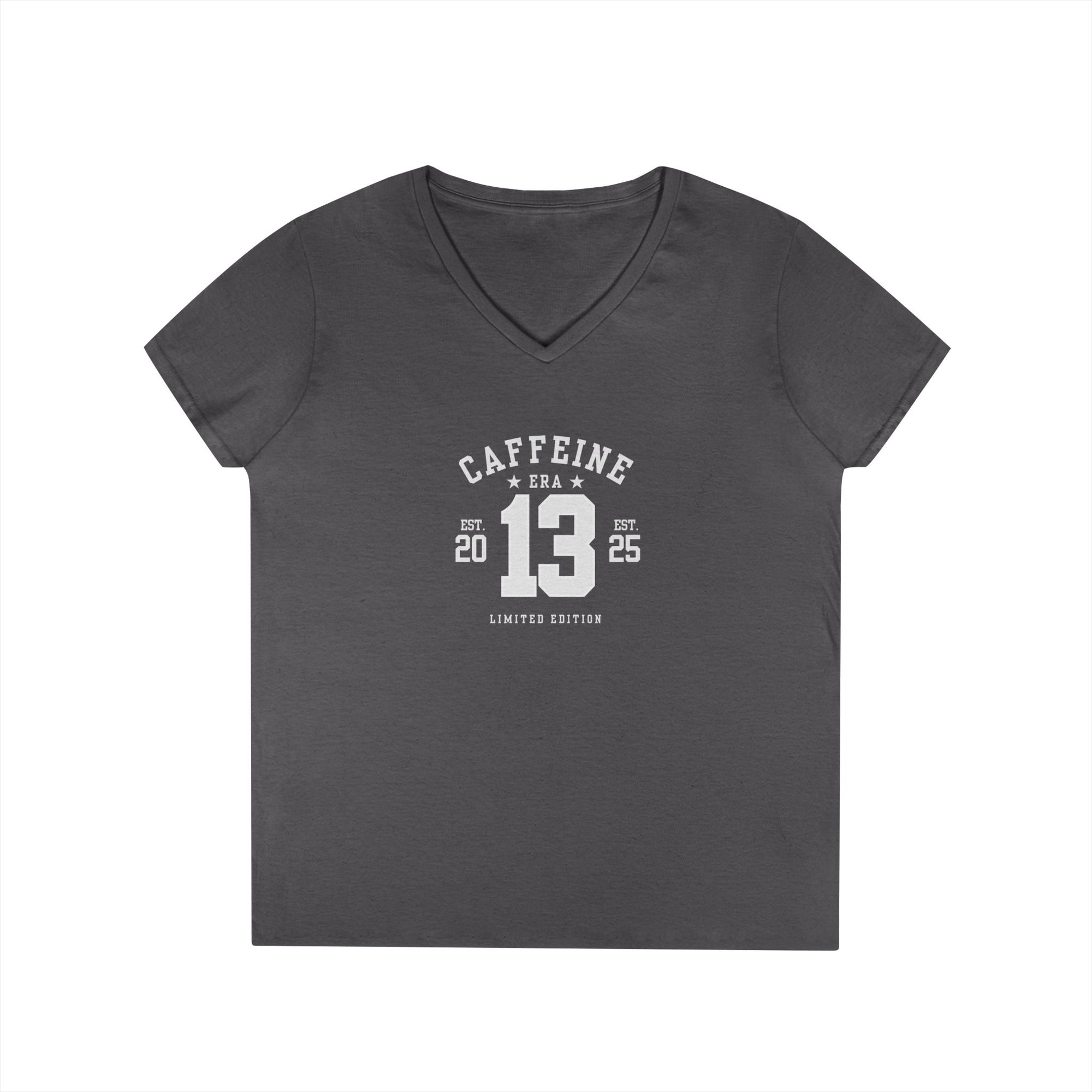 Caffeine Lovers Flattering V-Neck Tee, Casual Women's Top, Trending Gift for Coffee Enthusiasts (Click for more colors.)