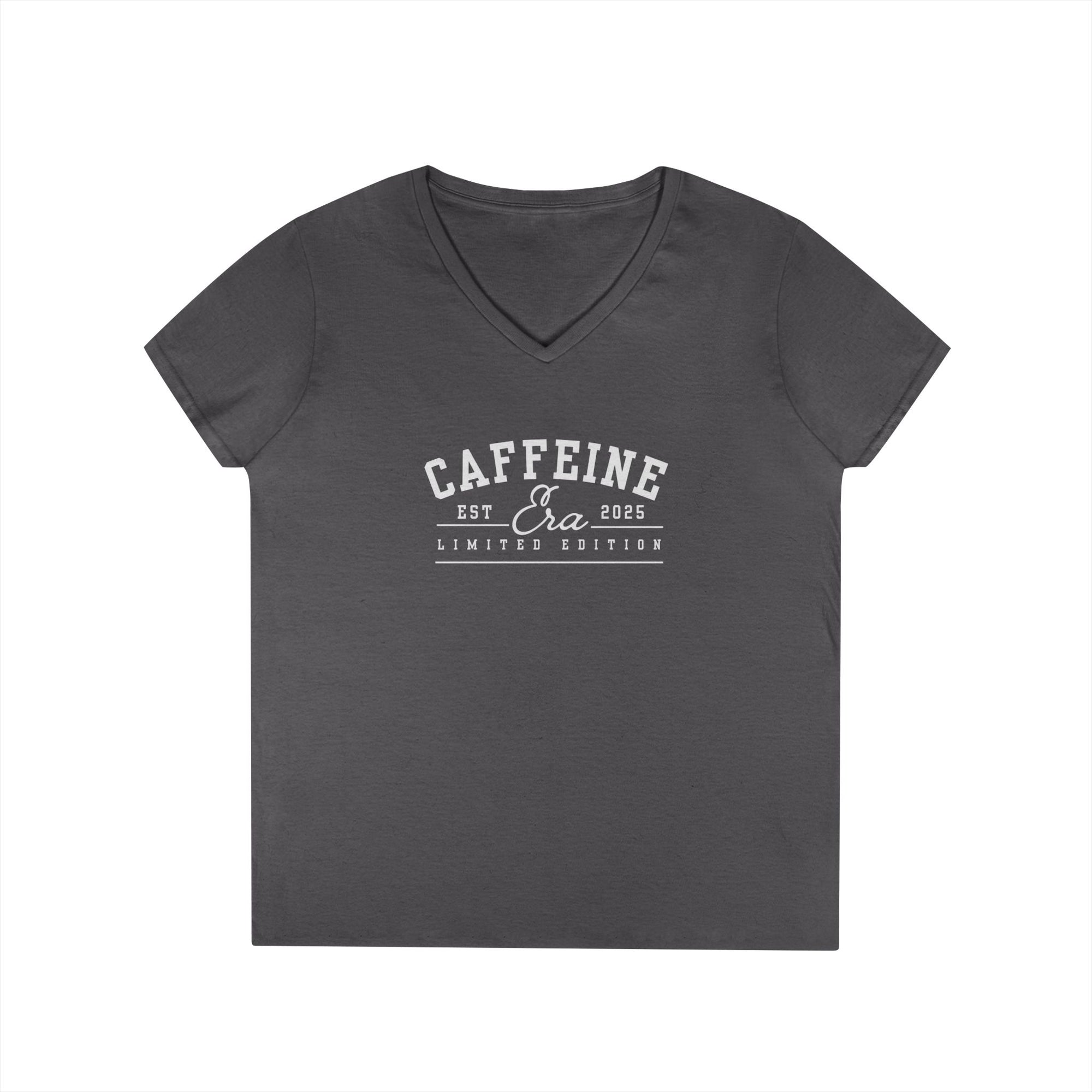Caffeine Lovers Flattering V-Neck Tee, Casual Women's Top, Trending Gift for Coffee Enthusiasts (Click for more colors.)