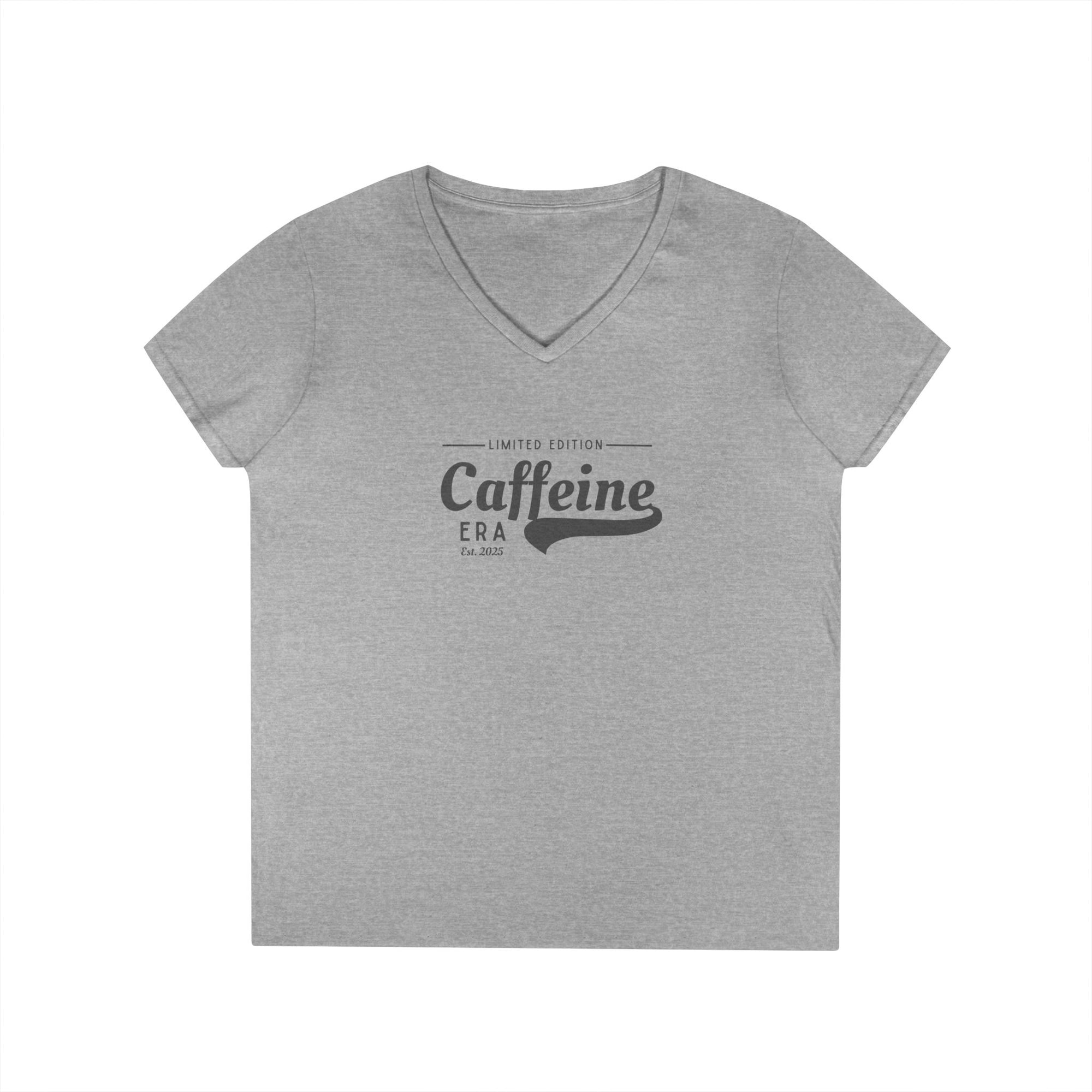 Caffeine Lovers Flattering V-Neck Tee, Casual Women's Top, Trending Gift for Coffee Enthusiasts (Click for more colors.)