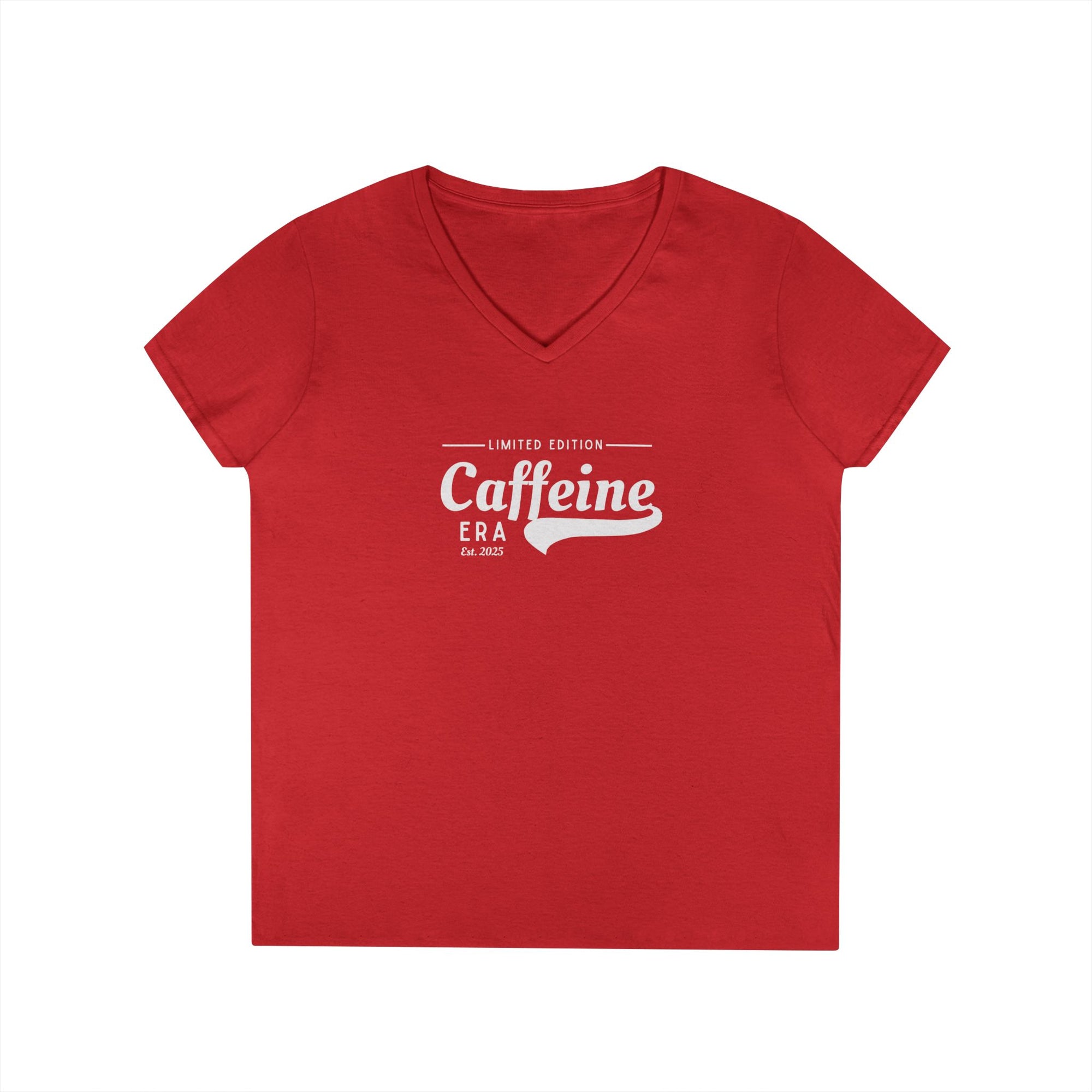 Caffeine Lovers Flattering V-Neck Tee, Casual Women's Top, Trending Gift for Coffee Enthusiasts (Click for more colors.)