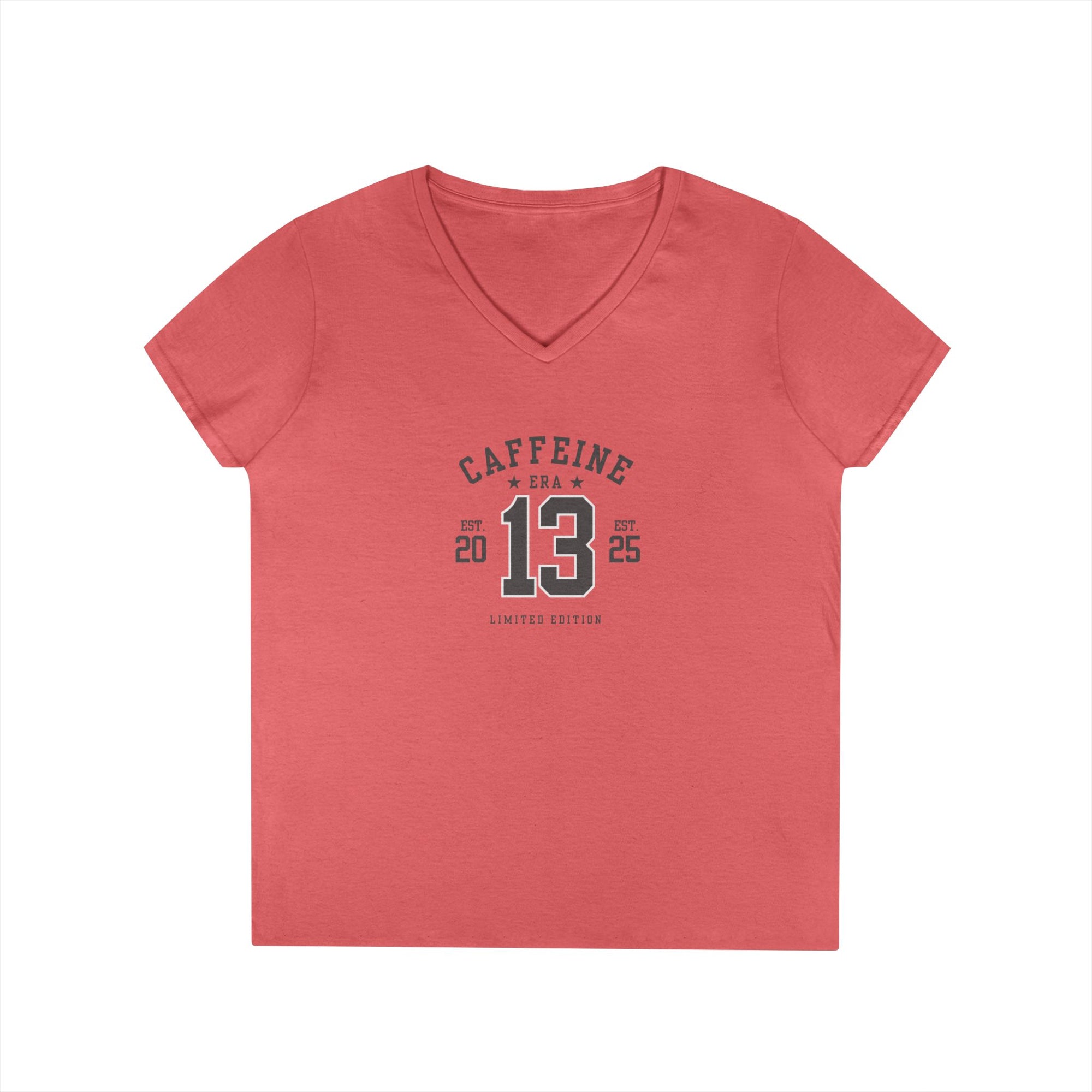 Caffeine Lovers Flattering V-Neck Tee, Casual Women's Top, Trending Gift for Coffee Enthusiasts (Click for more colors.)