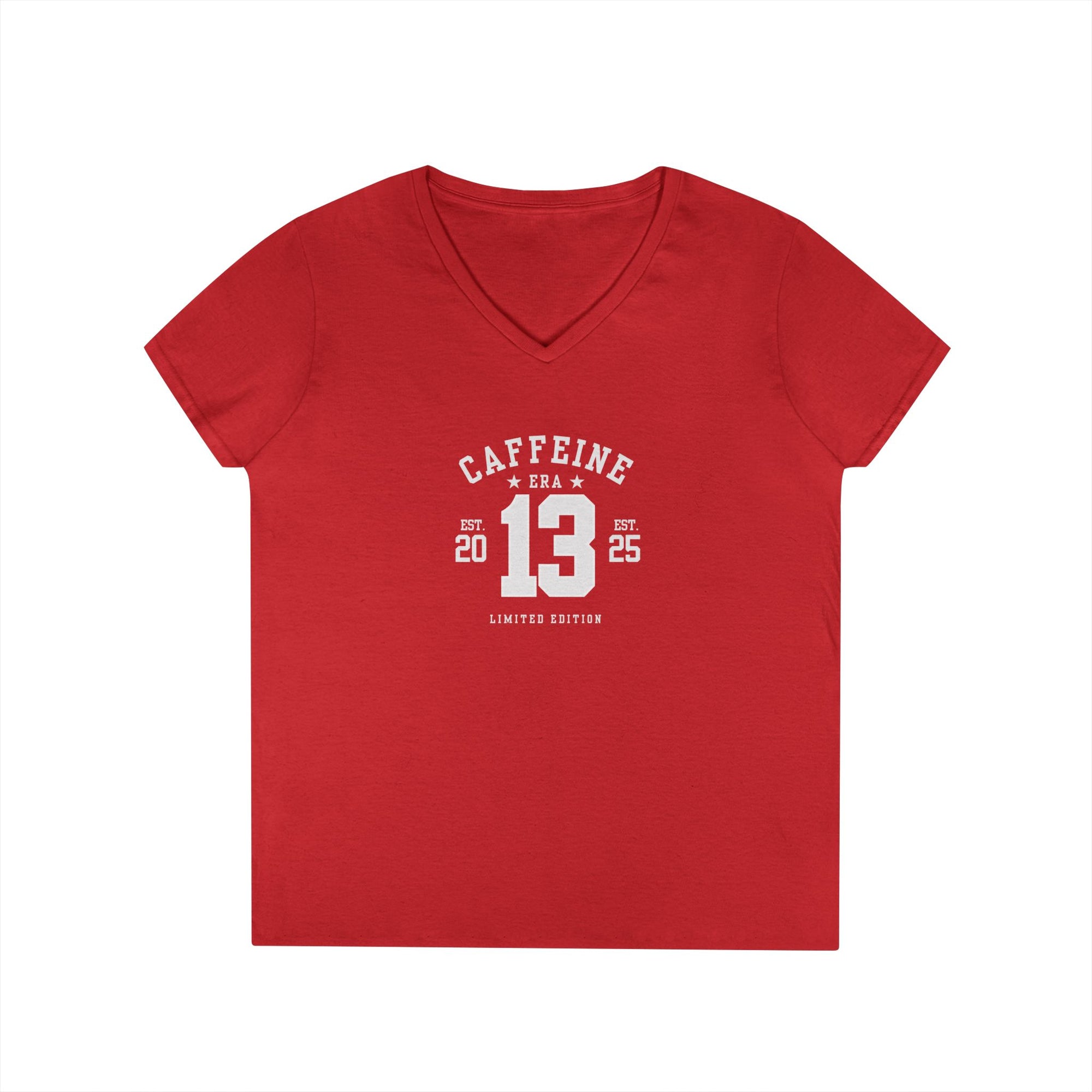 Caffeine Lovers Flattering V-Neck Tee, Casual Women's Top, Trending Gift for Coffee Enthusiasts (Click for more colors.)