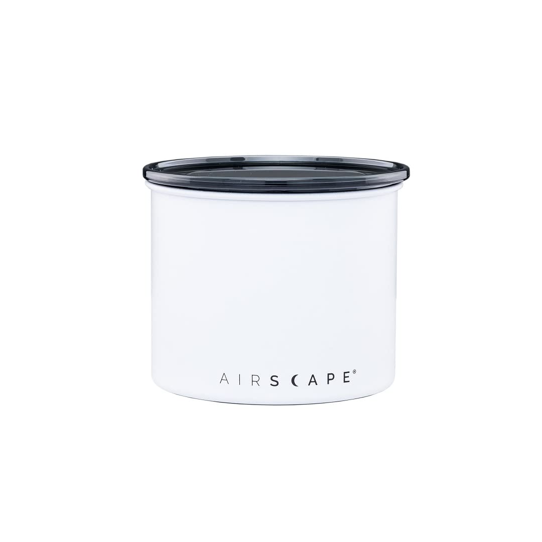 Planetary Design Airscape Stainless Steel Coffee Canister | Food Storage Container | US Patented Airtight Lid | Push Out Excess Air Preserve Food Freshness (Small, Matte White)