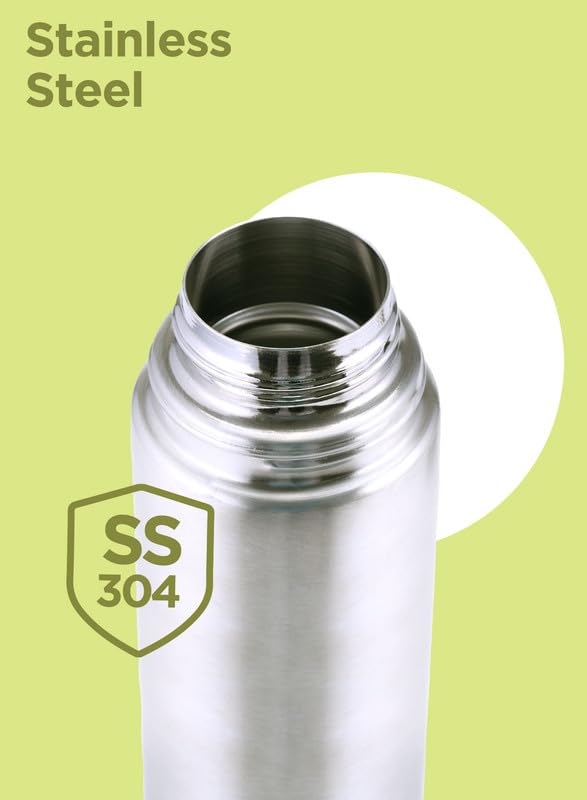 Milton Thermosteel Flip Lid 1000, Double Walled Vacuum Insulated Thermos 1000 ml | 34 oz | 1 Ltr | 24 Hours Hot and Cold Water Bottle with Cover, Stainless Steel, BPA Free,Leak Proof | Silver