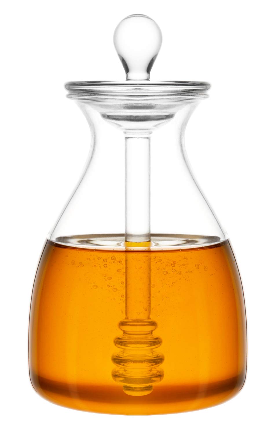 Mkono Honey Dispenser Glass Honey Pot Honey Jar with Dipper Sticks and Lid Cover Honey Containers Holder for Home Kitchen, 14 Ounces