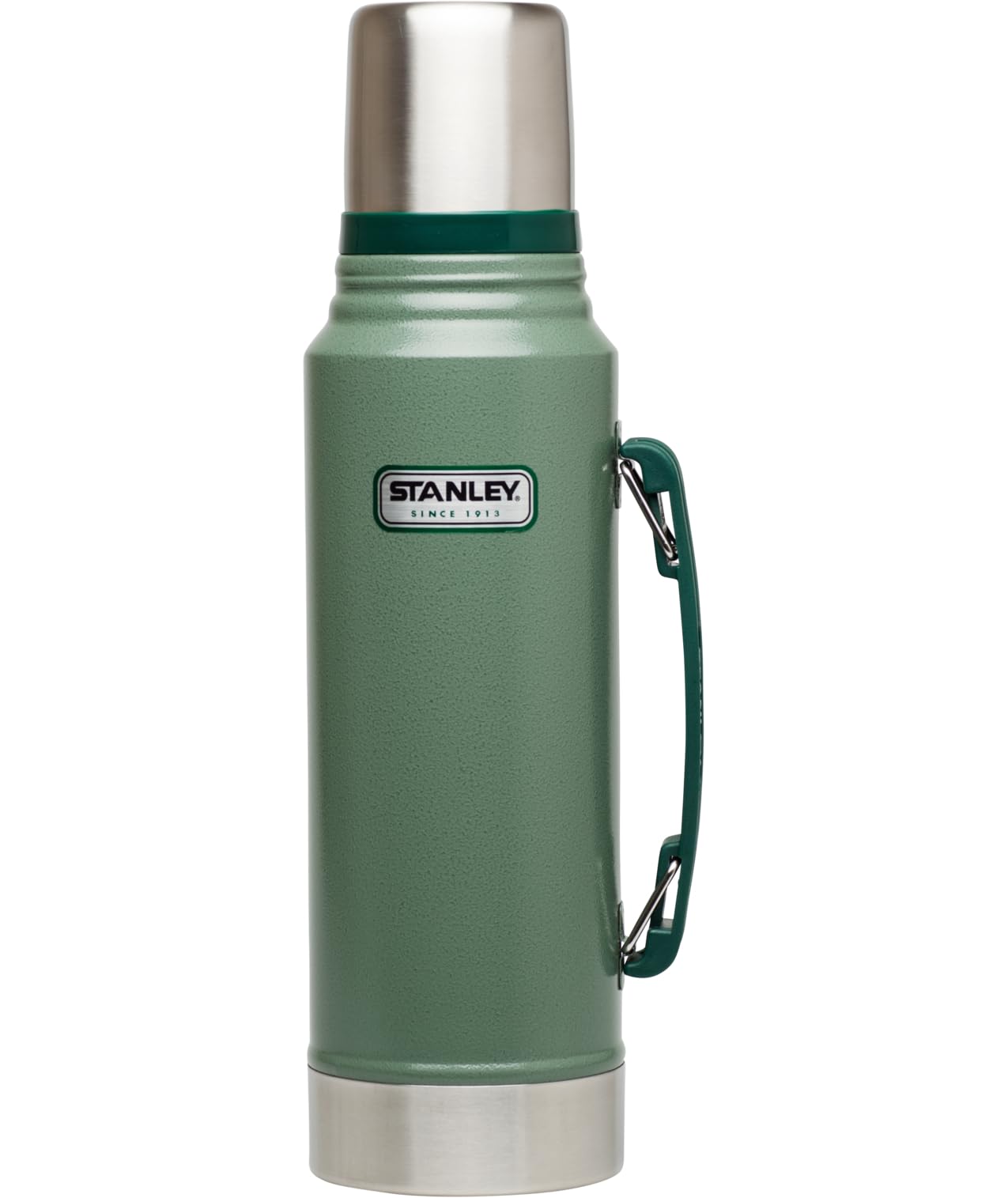 Stanley Heritage Classic Vacuum Bottle with Handle 1.1 qt | Wide Mouth with Leakproof Cup Lid | Keep Drinks Hot or Cold for Travel | Insulated Stainless Steel Thermos | BPA-Free | Hammertone Green
