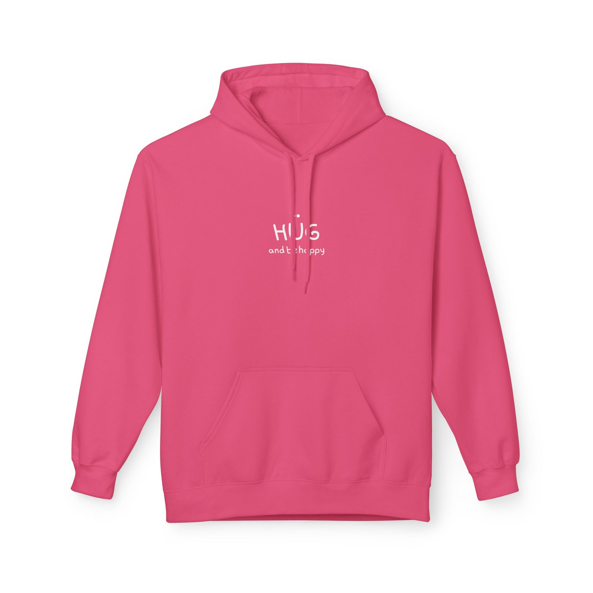 Spread some love with our "Hug and Be Happy" - Unisex Midweight Soft-style Fleece Hoodie for Ultimate Comfort (Click for MORE COLORS)
