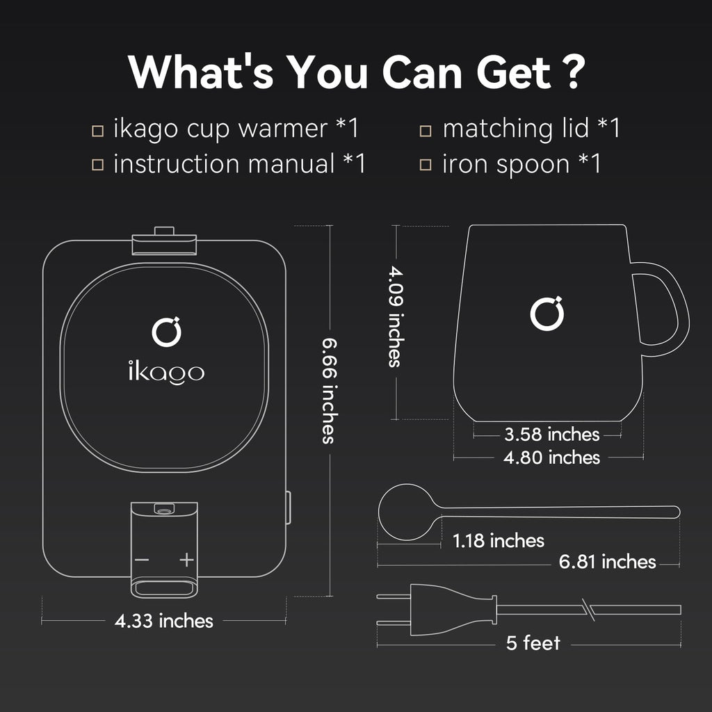 iKago Coffee Mug Warmer Set, Temperature Control Smart Heated Mug for Desk, Electric Coffee Warmer with Auto Shut Off & Real-Time Temp Display, Gifts for Men Women, 15oz, Beige