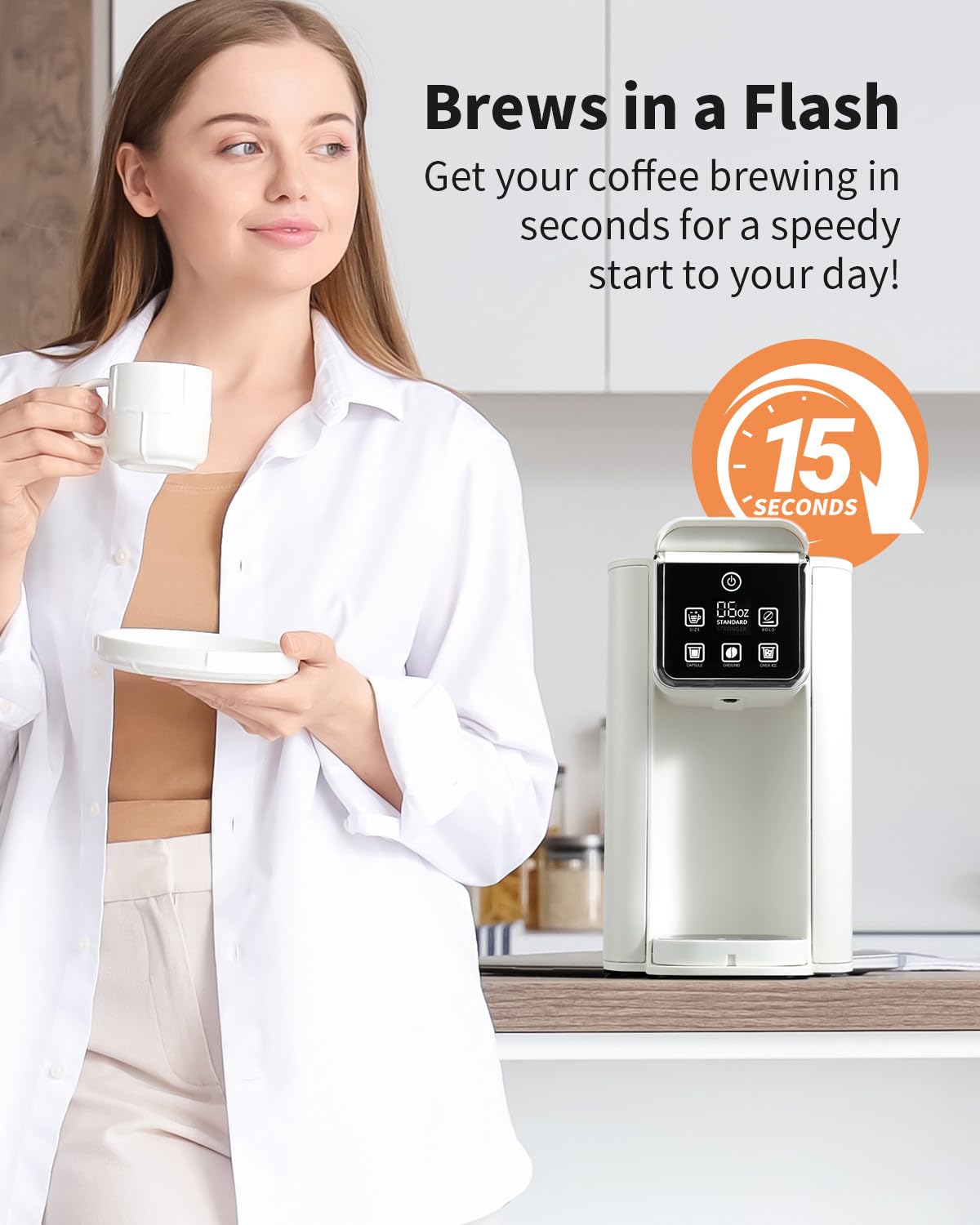KIDISLE Hot & Iced Coffee Maker with Bold Setting, Single Serve Coffee Maker for K Cup and Grounds, 6-14 Oz Brew Sizes, 50 Oz Removable Water Tank, One Cup Coffee Machine with Reusable Filter, White