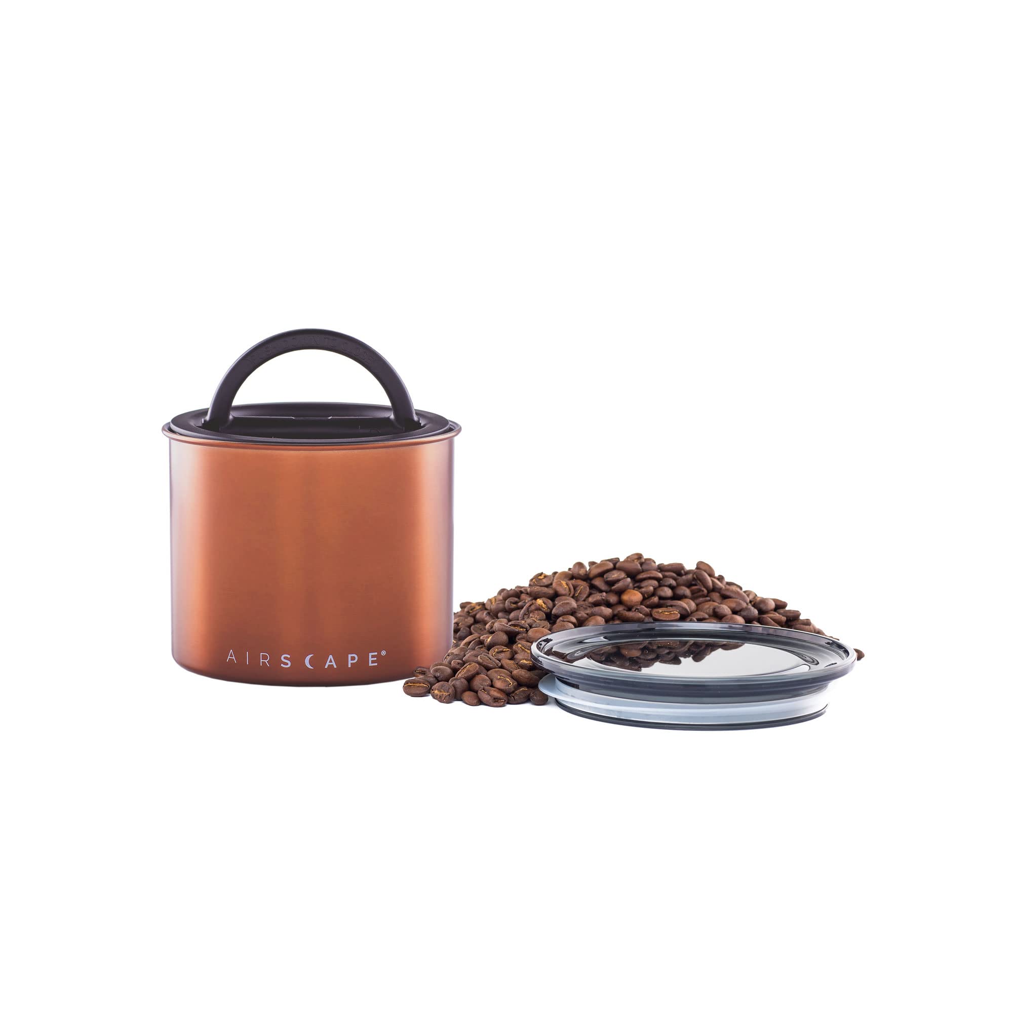 Planetary Design Airscape Stainless Steel Coffee Canister | Food Storage Container | US Patented Airtight Lid | Push Out Excess Air Preserve Food Freshness (Small, Brushed Copper)