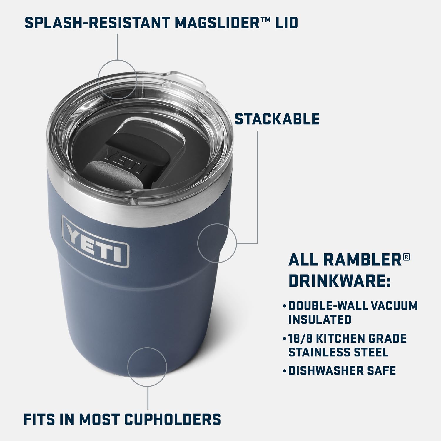 YETI Rambler 16 oz Stackable Tumbler, Vacuum Insulated, Stainless Steel with MagSlider Lid, Seafoam
