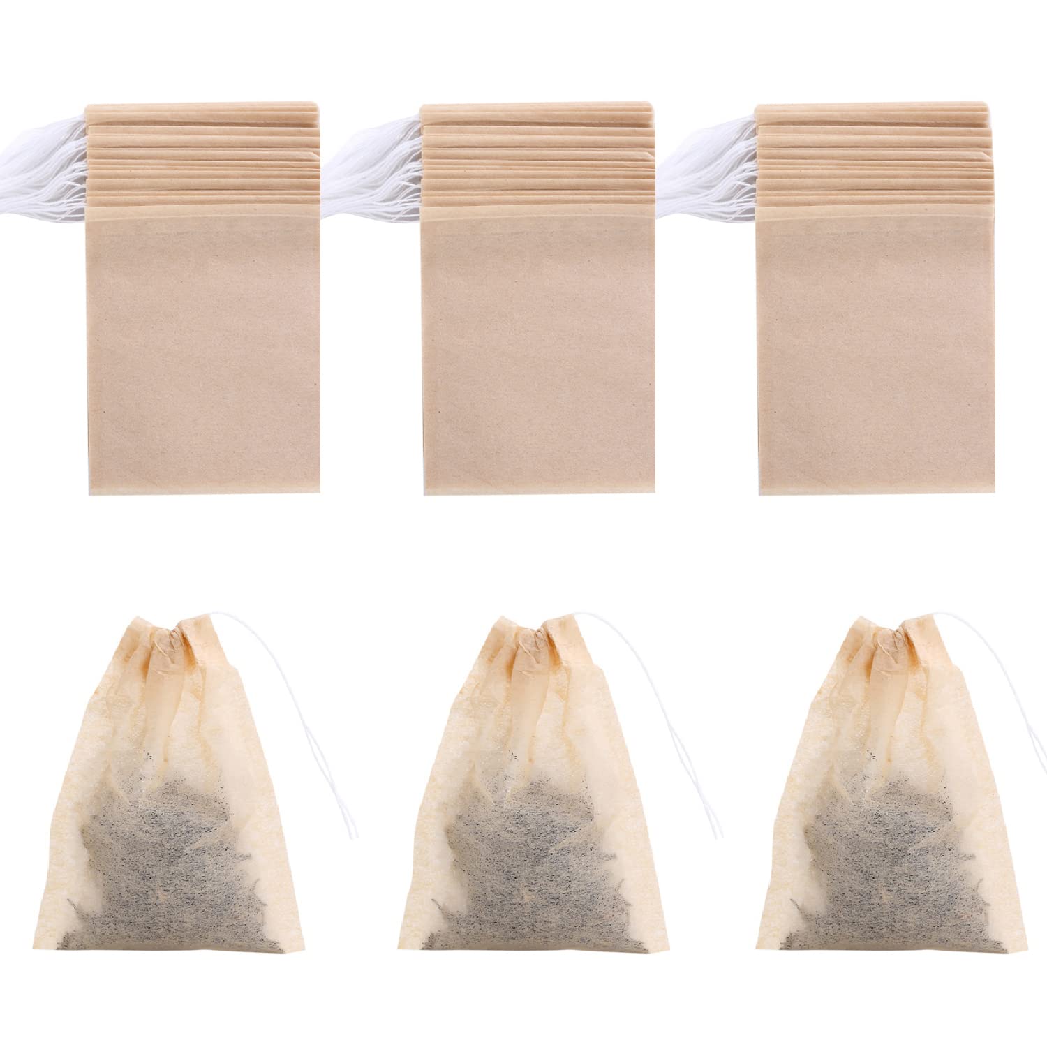 BEFORYOU 400 Pack Disposable Drawstring Tea Filter Bags Safe & Natural Unbleached Paper Tea Infuser Drawstring Empty Bag for Loose Leaf Tea (6 x 8cm, Natual Color)