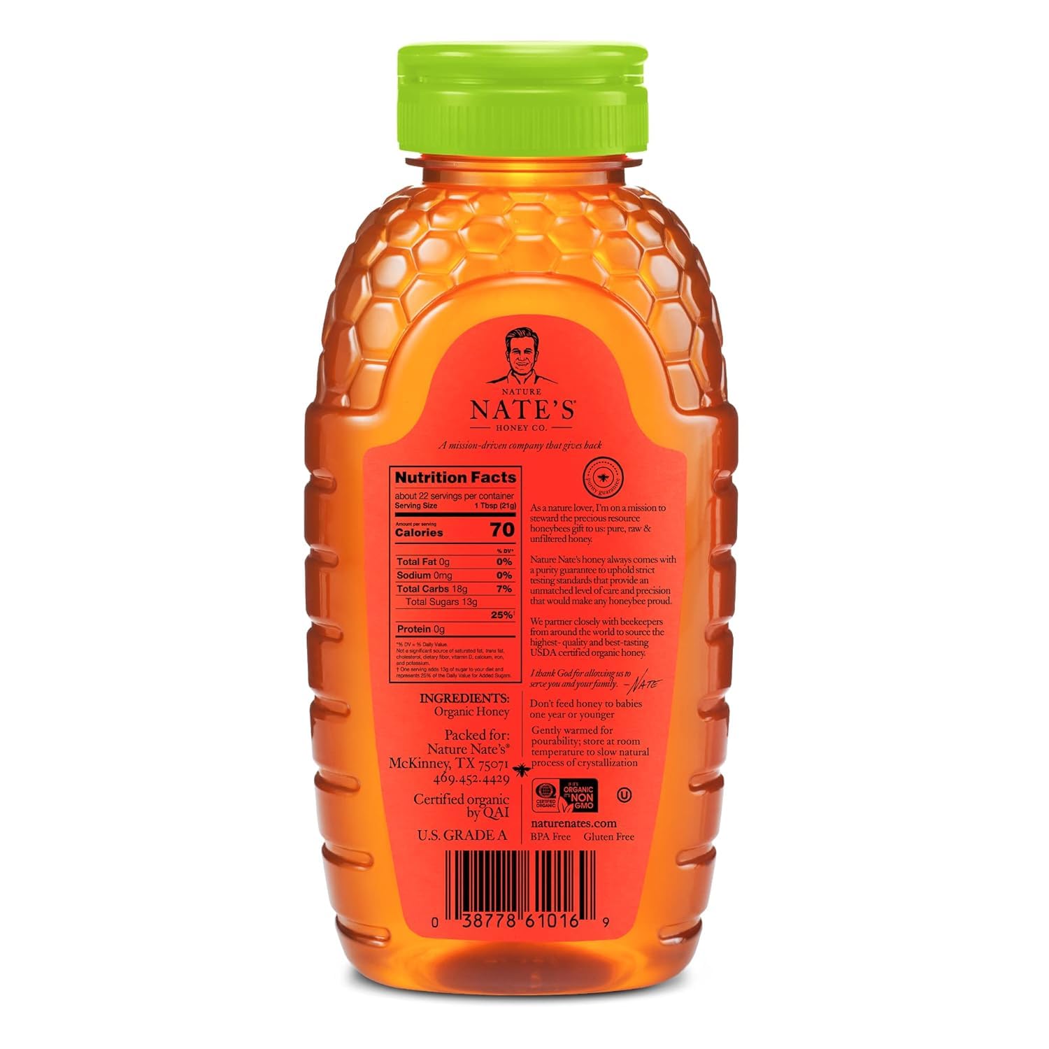 Nate's Organic 100% Pure, Raw & Unfiltered Honey - USDA Certified Organic - 16oz. Squeeze Bottle
