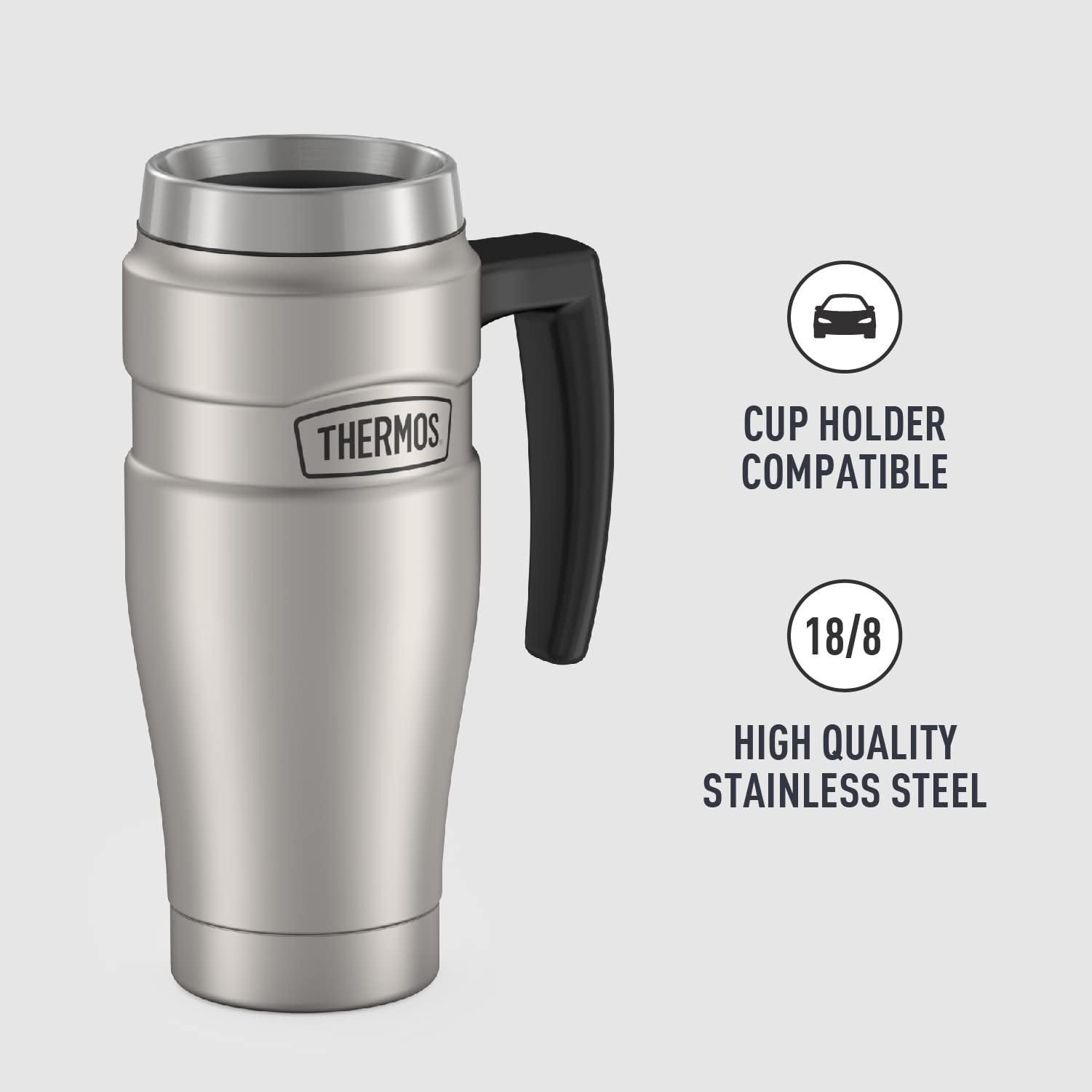 THERMOS Stainless King Vacuum-Insulated Travel Mug, 16 Ounce, Matte Stainless Steel