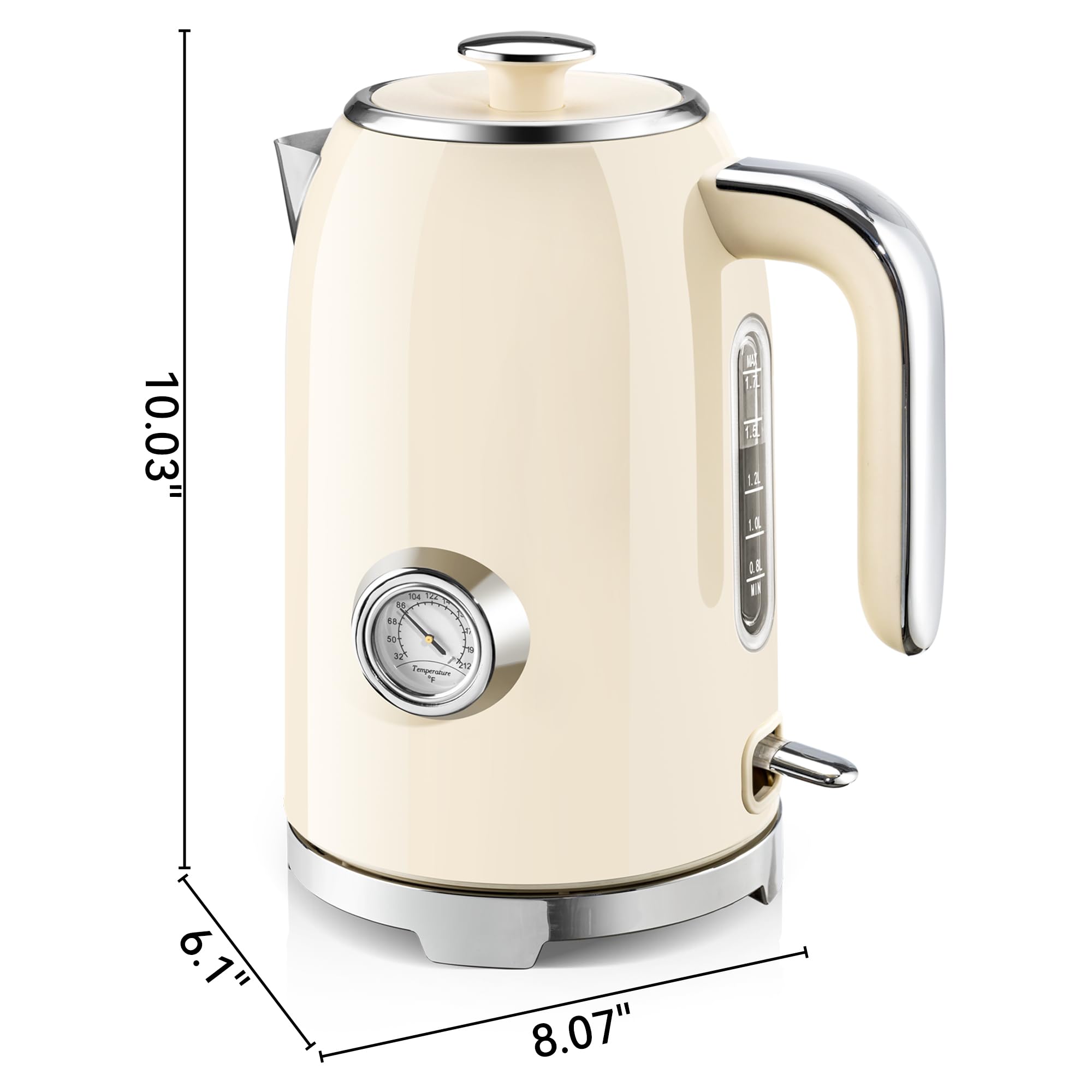 SUSTEAS Electric Kettle - 57oz Hot Tea Kettle Water Boiler with Thermometer, 1500W Fast Heating Stainless Steel Tea Pot, Cordless with LED Indicator, Auto Shut-Off & Boil Dry Protection, Beige