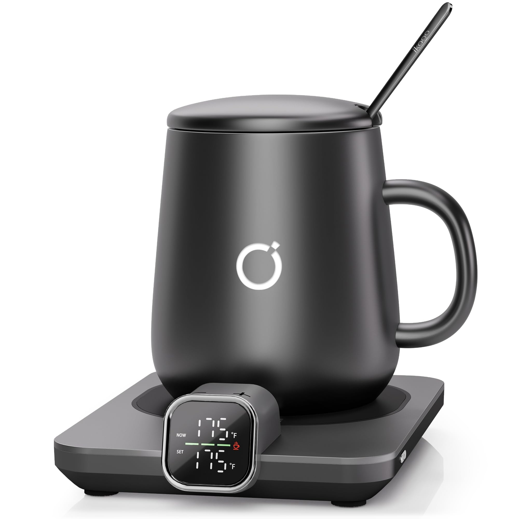 iKago Coffee Mug Warmer Set, Temperature Control Smart Heated Mug for Desk, Electric Coffee Warmer with Auto Shut Off & Real-Time Temp Display, Gifts for Men Women, 15oz, Black