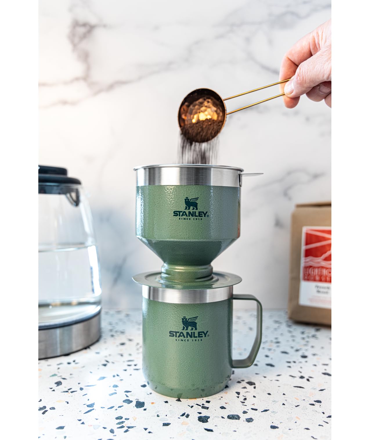 Stanley Perfect Brew Pour Over Set | 12 oz Camp Mug with Lid Included | Drip Coffee Maker with Reusable Filter | Insulated Stainless Steel | BPA-Free | Cream Gloss