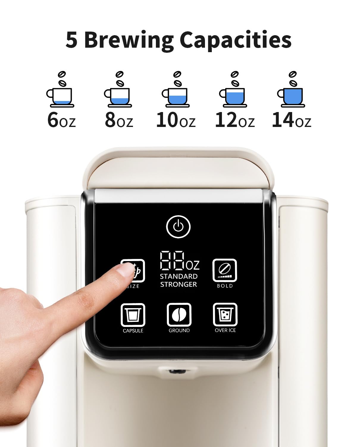 KIDISLE Hot & Iced Coffee Maker with Bold Setting, Single Serve Coffee Maker for K Cup and Grounds, 6-14 Oz Brew Sizes, 50 Oz Removable Water Tank, One Cup Coffee Machine with Reusable Filter, White