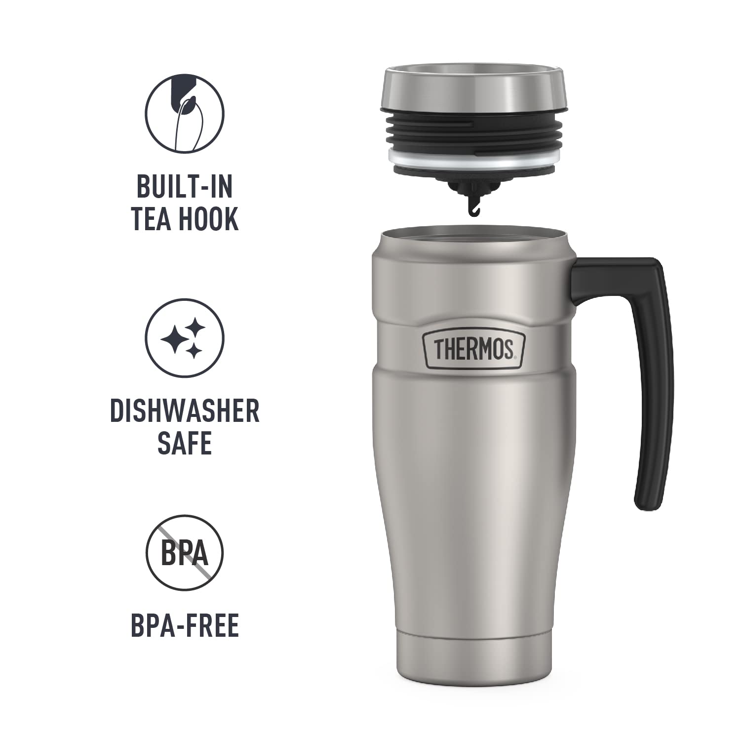 THERMOS Stainless King Vacuum-Insulated Travel Mug, 16 Ounce, Matte Stainless Steel