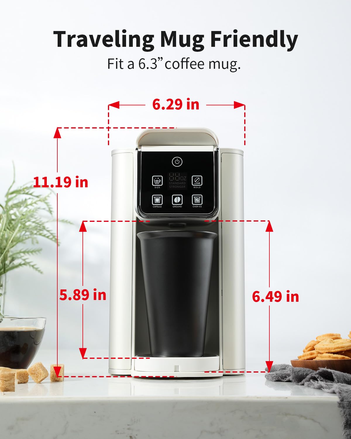 KIDISLE Hot & Iced Coffee Maker with Bold Setting, Single Serve Coffee Maker for K Cup and Grounds, 6-14 Oz Brew Sizes, 50 Oz Removable Water Tank, One Cup Coffee Machine with Reusable Filter, White