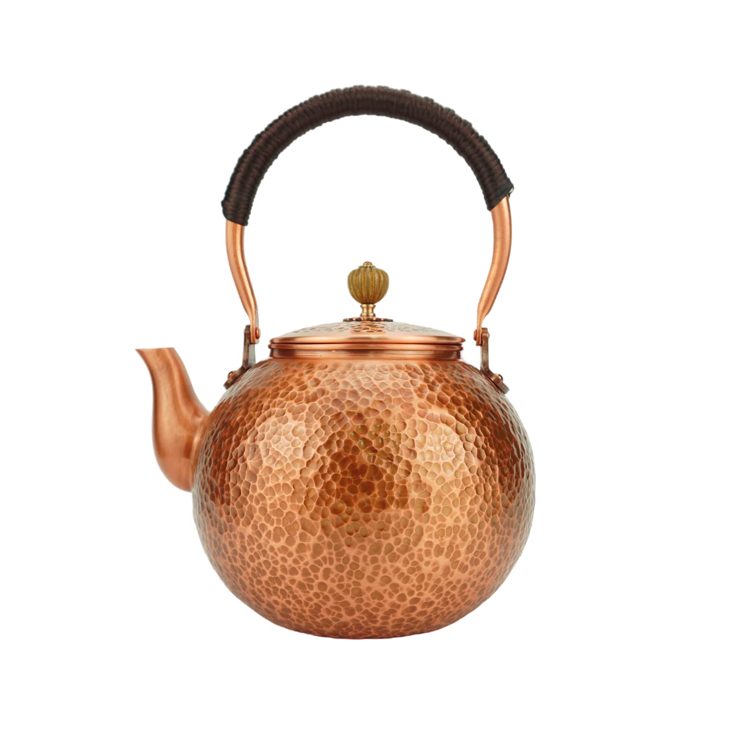 Funmaker Handmade Solid Copper Tea Pot Kettle Stovetop Teapot Thick Hammered Copper Tea Pot Kettle Stovetop Teapot Made for gasstove tops pure copper kettle (Type 3-1400ml)