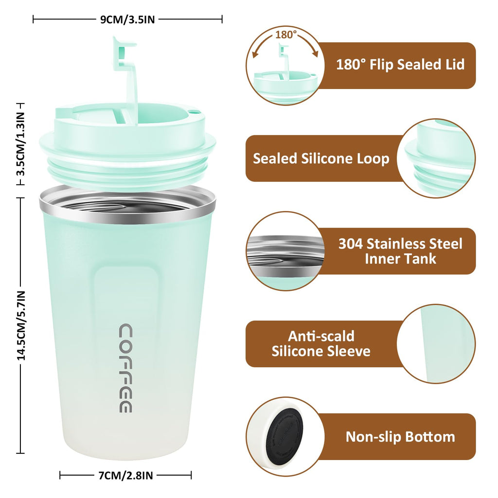 CS COSDDI 12 oz Stainless Steel Vacuum Insulated Tumbler - Coffee Travel Mug Spill Proof with Lid - Coffee Cups for Keep Hot/Ice Coffee,Tea and Beer (blue-white380ML)