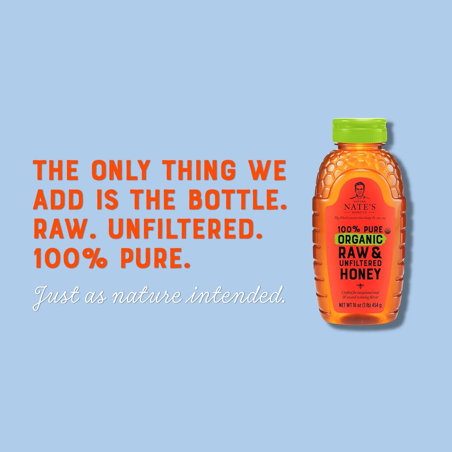 Nate's Organic 100% Pure, Raw & Unfiltered Honey - USDA Certified Organic - 16oz. Squeeze Bottle