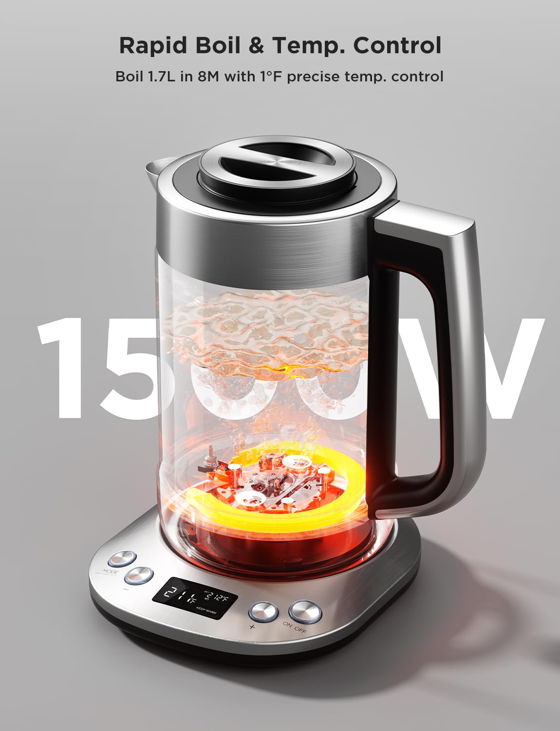 GoveeLife Smart Electric Kettle with Tea Infuser for Loose Leaf, 1.7 L Electric Tea Kettle with Brewing Program, Variable Temperature Control, 2 H Keep Warm & Auto Shut off, BPA Free, Sliver