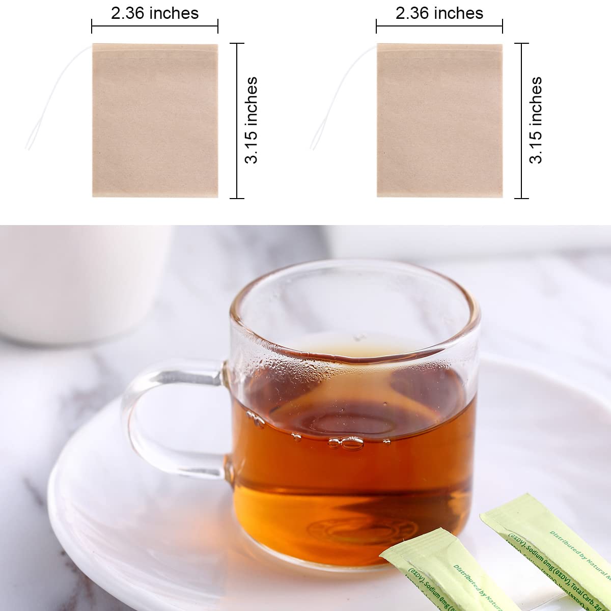 BEFORYOU 400 Pack Disposable Drawstring Tea Filter Bags Safe & Natural Unbleached Paper Tea Infuser Drawstring Empty Bag for Loose Leaf Tea (6 x 8cm, Natual Color)