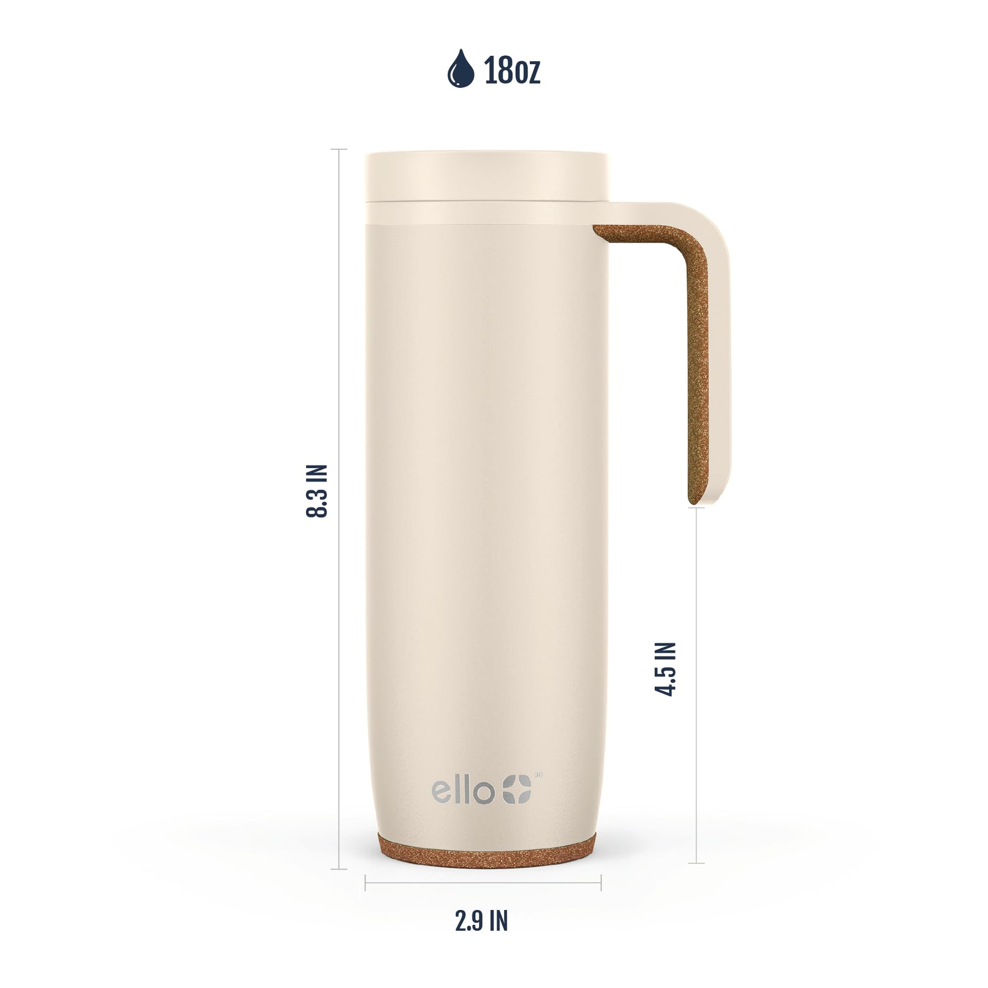 Ello Magnet 18oz Vacuum Insulated Stainless Steel Travel Mug with Side Handle and Leak-Proof Slider Lid and Built-in Coaster, Keeps Hot for 5 Hours, Perfect for Coffee or Tea, BPA-Free, Limestone