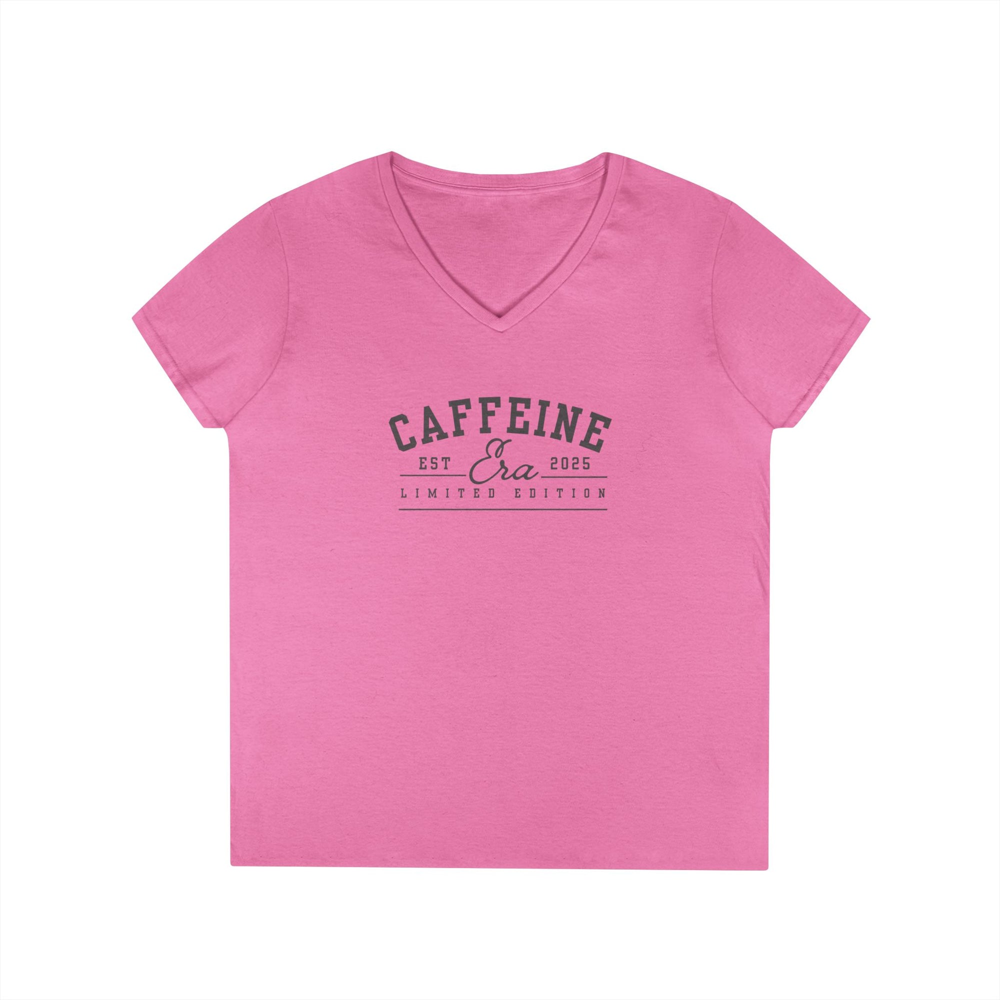 Caffeine Lovers Flattering V-Neck Tee, Casual Women's Top, Trending Gift for Coffee Enthusiasts (Click for more colors.)