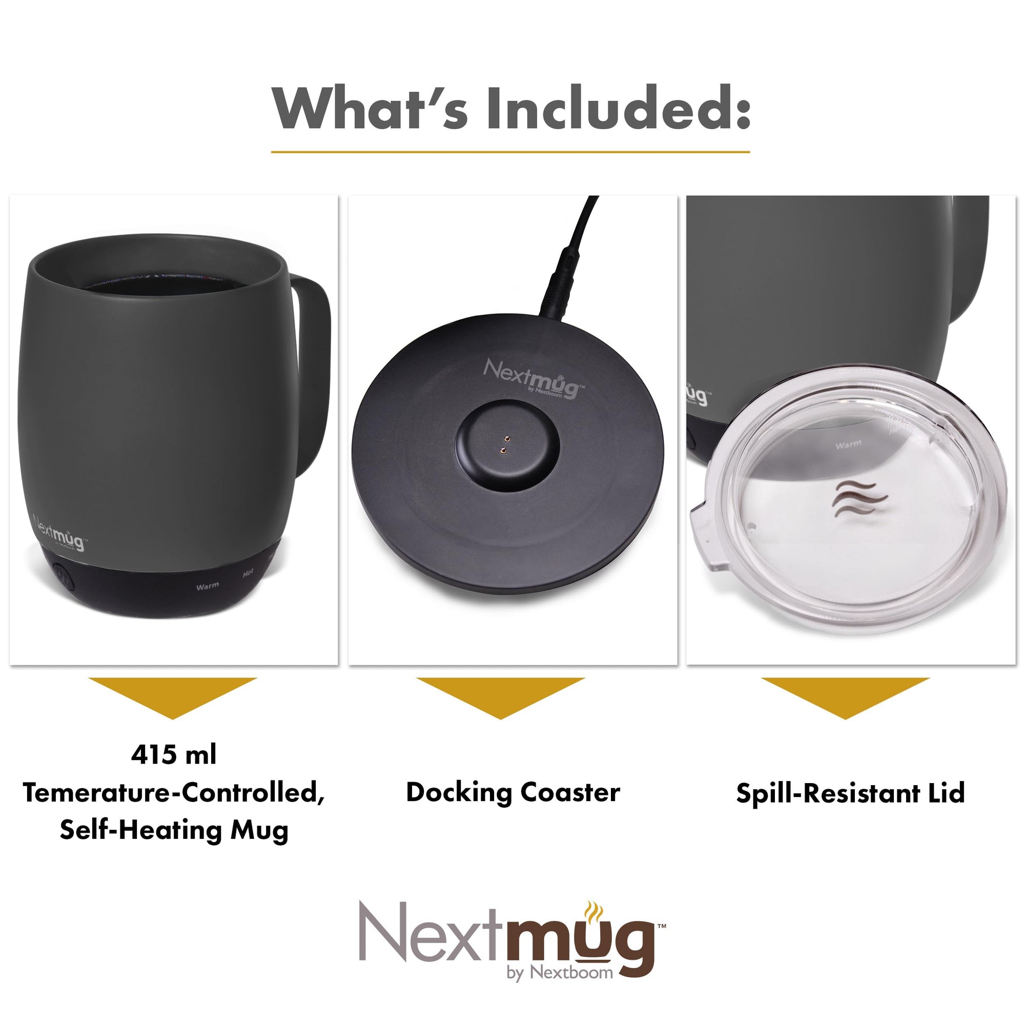 Nextmug - Temperature-Controlled, Self-Heating Coffee Mug (Graphite - 14 oz.)
