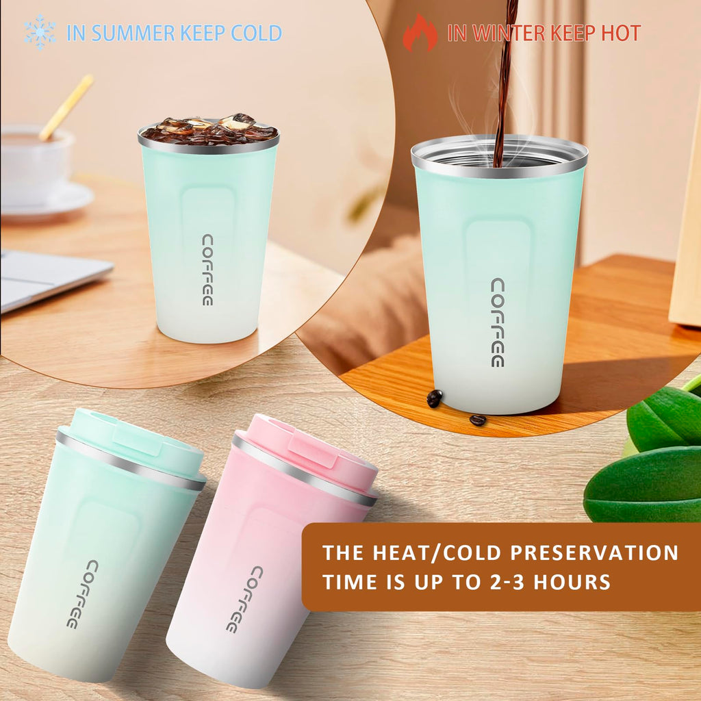 CS COSDDI 12 oz Stainless Steel Vacuum Insulated Tumbler - Coffee Travel Mug Spill Proof with Lid - Coffee Cups for Keep Hot/Ice Coffee,Tea and Beer (blue-white380ML)