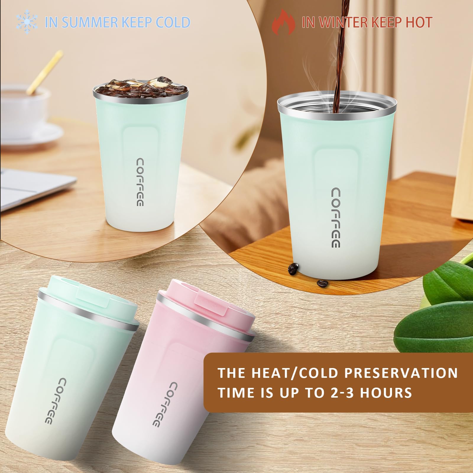 CS COSDDI 12 oz Stainless Steel Vacuum Insulated Tumbler - Coffee Travel Mug Spill Proof with Lid - Coffee Cups for Keep Hot/Ice Coffee,Tea and Beer (blue-white380ML)