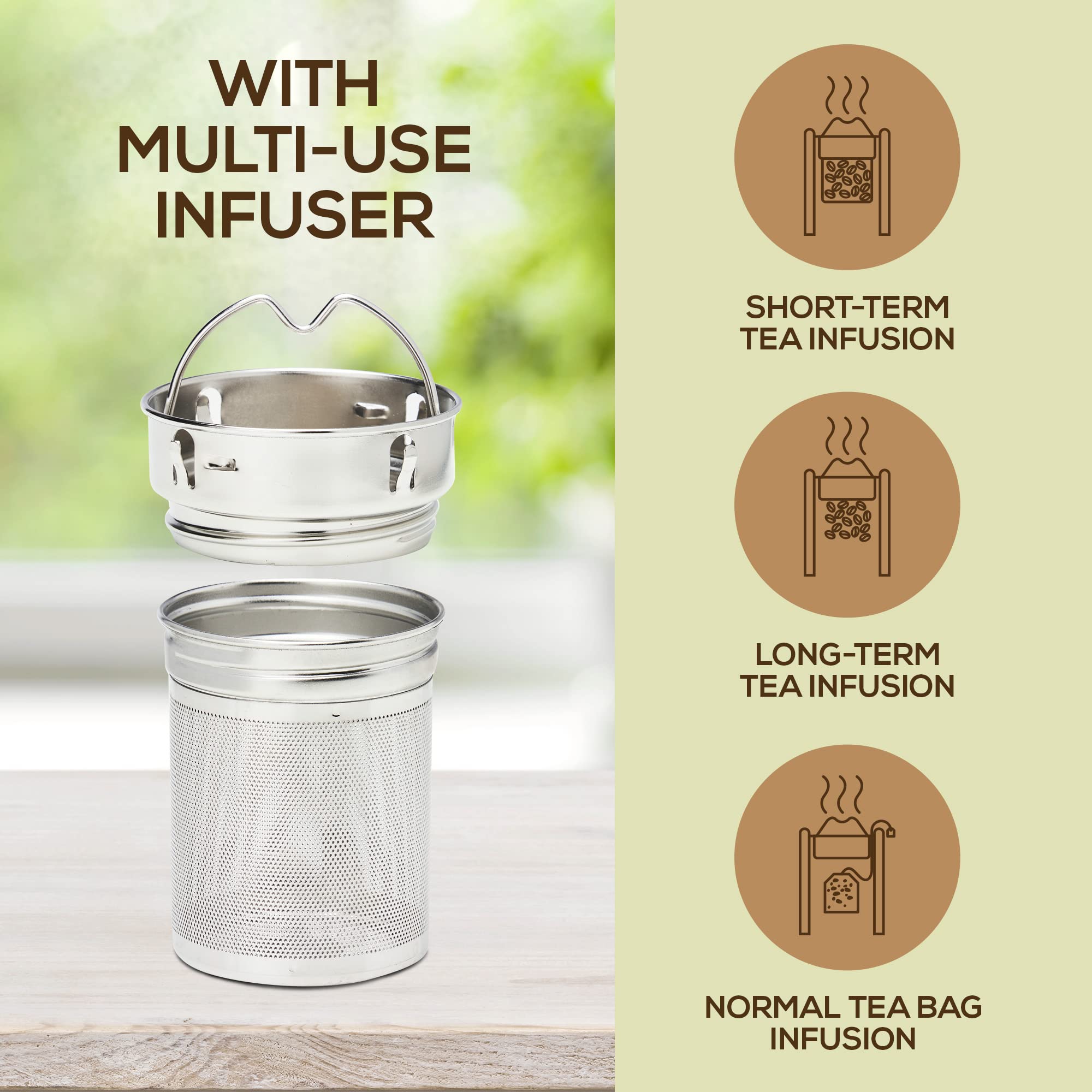 LeafLife Premium Bamboo Tea Bottle for Loose Tea - Tea Infuser Bottle - Tea Gifts - Insulated Water Bottle/Coffee Tumbler/Tea - Tea Gift Set, Tea Accessories - Tea Tumbler 17oz