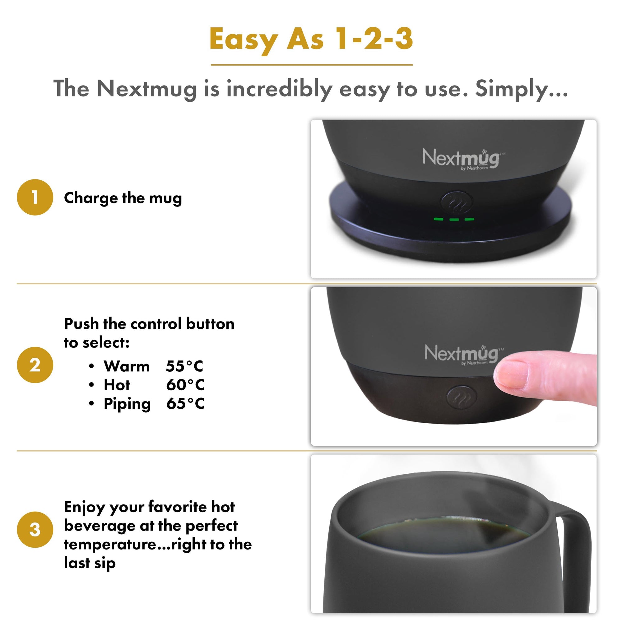 Nextmug - Temperature-Controlled, Self-Heating Coffee Mug (Graphite - 14 oz.)