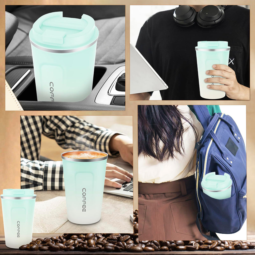 CS COSDDI 12 oz Stainless Steel Vacuum Insulated Tumbler - Coffee Travel Mug Spill Proof with Lid - Coffee Cups for Keep Hot/Ice Coffee,Tea and Beer (blue-white380ML)