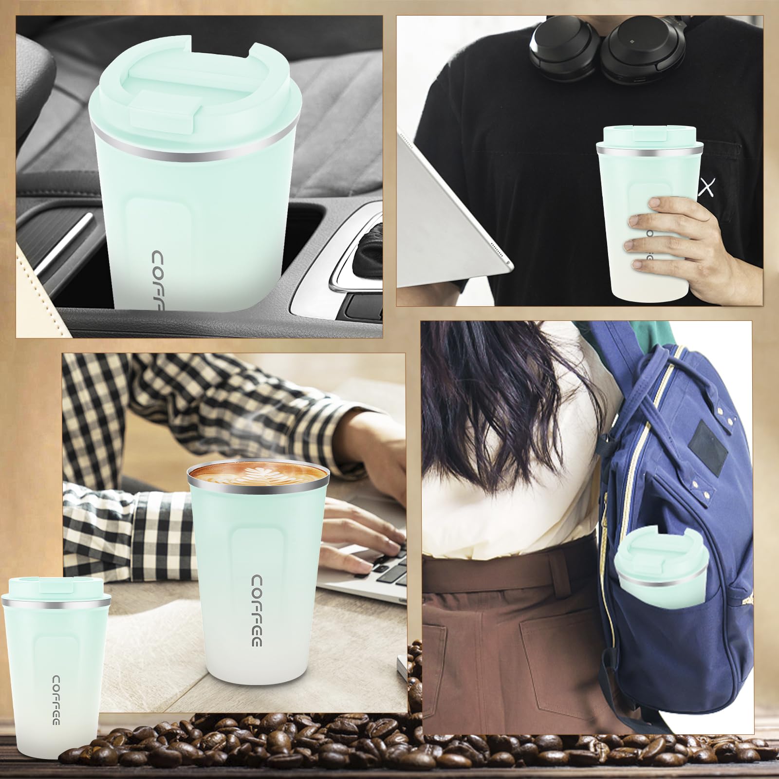 CS COSDDI 12 oz Stainless Steel Vacuum Insulated Tumbler - Coffee Travel Mug Spill Proof with Lid - Coffee Cups for Keep Hot/Ice Coffee,Tea and Beer (blue-white380ML)