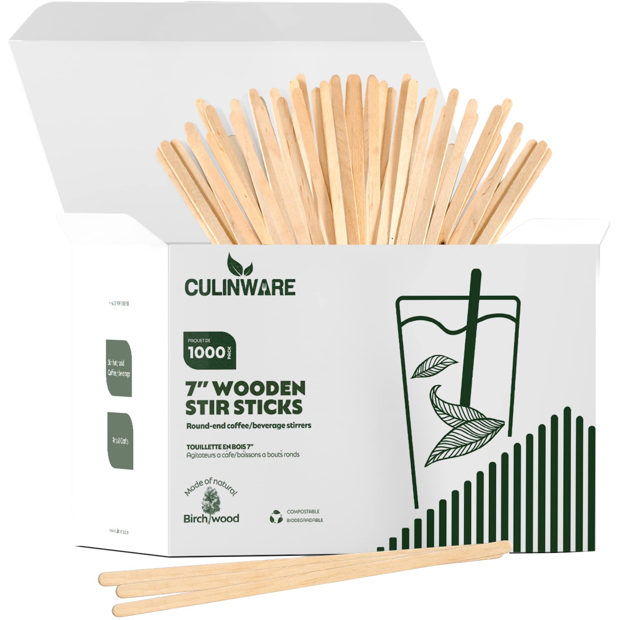 Birch Wood Coffee/Beverage Stirrers 7" (1000 pack) Eco-Friendly Great For Your Coffee Nook.