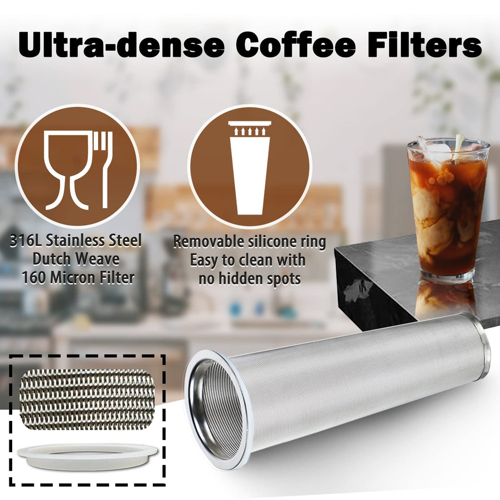 Cold Brew Mason Coffee Maker - 64oz Iced Coffee Pitcher with Stainless Steel Mixing Spoon & Super Dense Filter 3 Steps Finish Cold Brew Coffee, Classic BPA Free Sturdy Mason jar Pitcher Easy to Clean