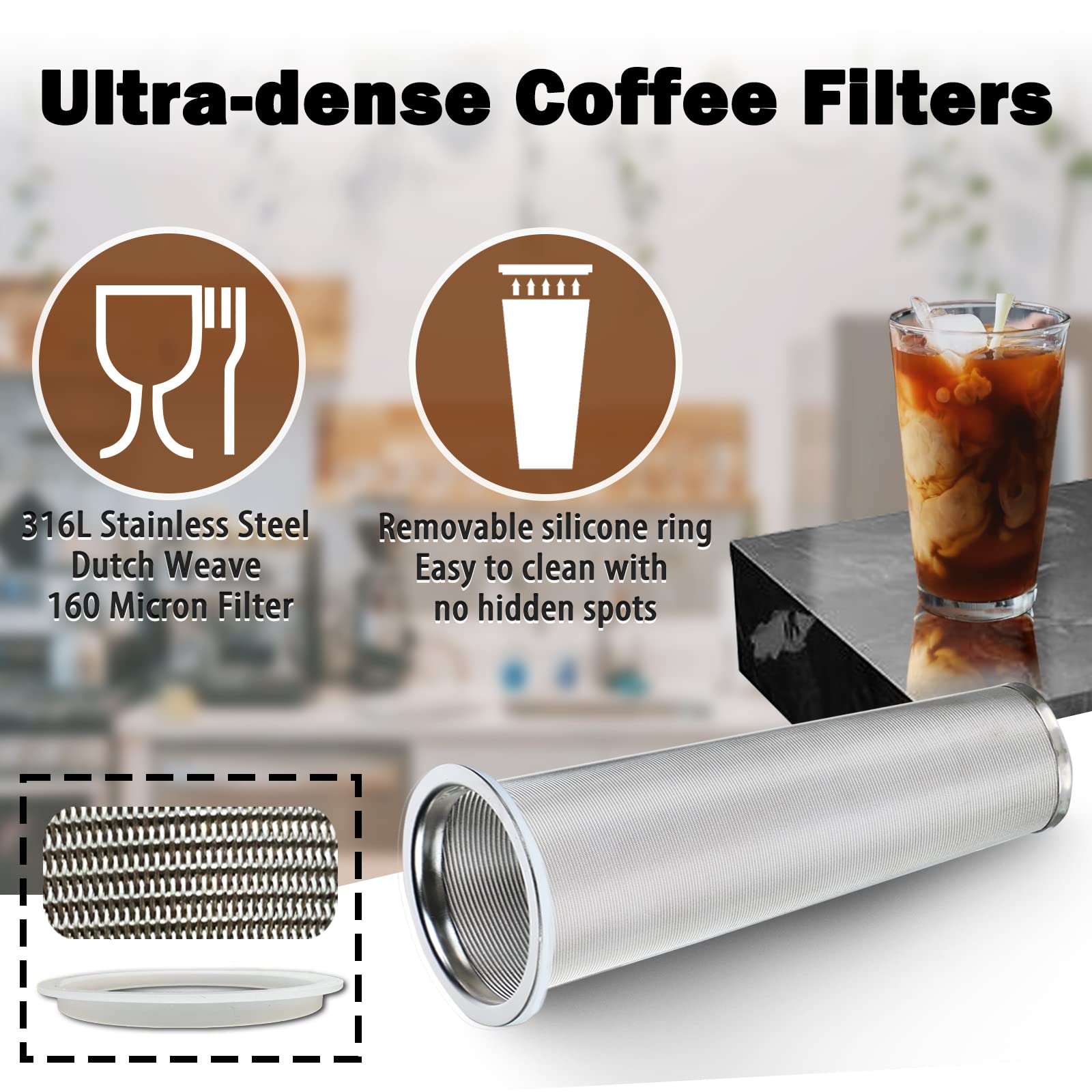 Cold Brew Mason Coffee Maker - 64oz Iced Coffee Pitcher with Stainless Steel Mixing Spoon & Super Dense Filter 3 Steps Finish Cold Brew Coffee, Classic BPA Free Sturdy Mason jar Pitcher Easy to Clean