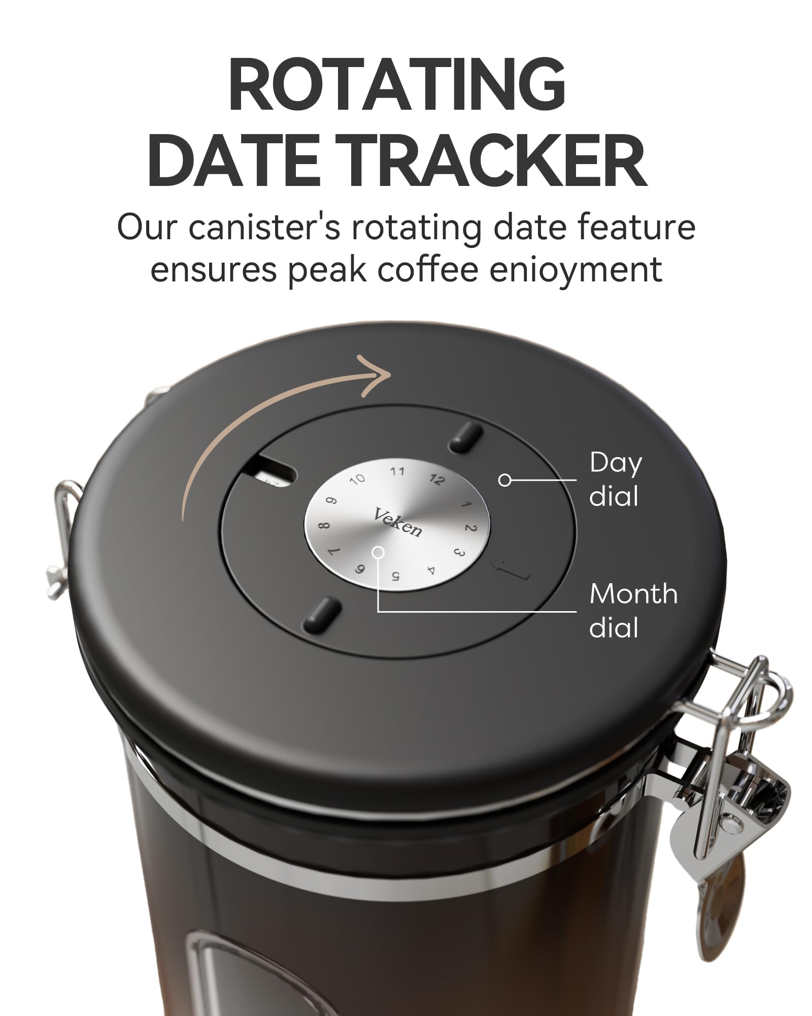 Veken Coffee Canister with Window,Airtight Stainless Steel Kitchen Food Storage Container, Date Tracker & Scoop for Grounds Coffee, Beans, Tea,Flour,Cereal,Sugar,22OZ,Copper