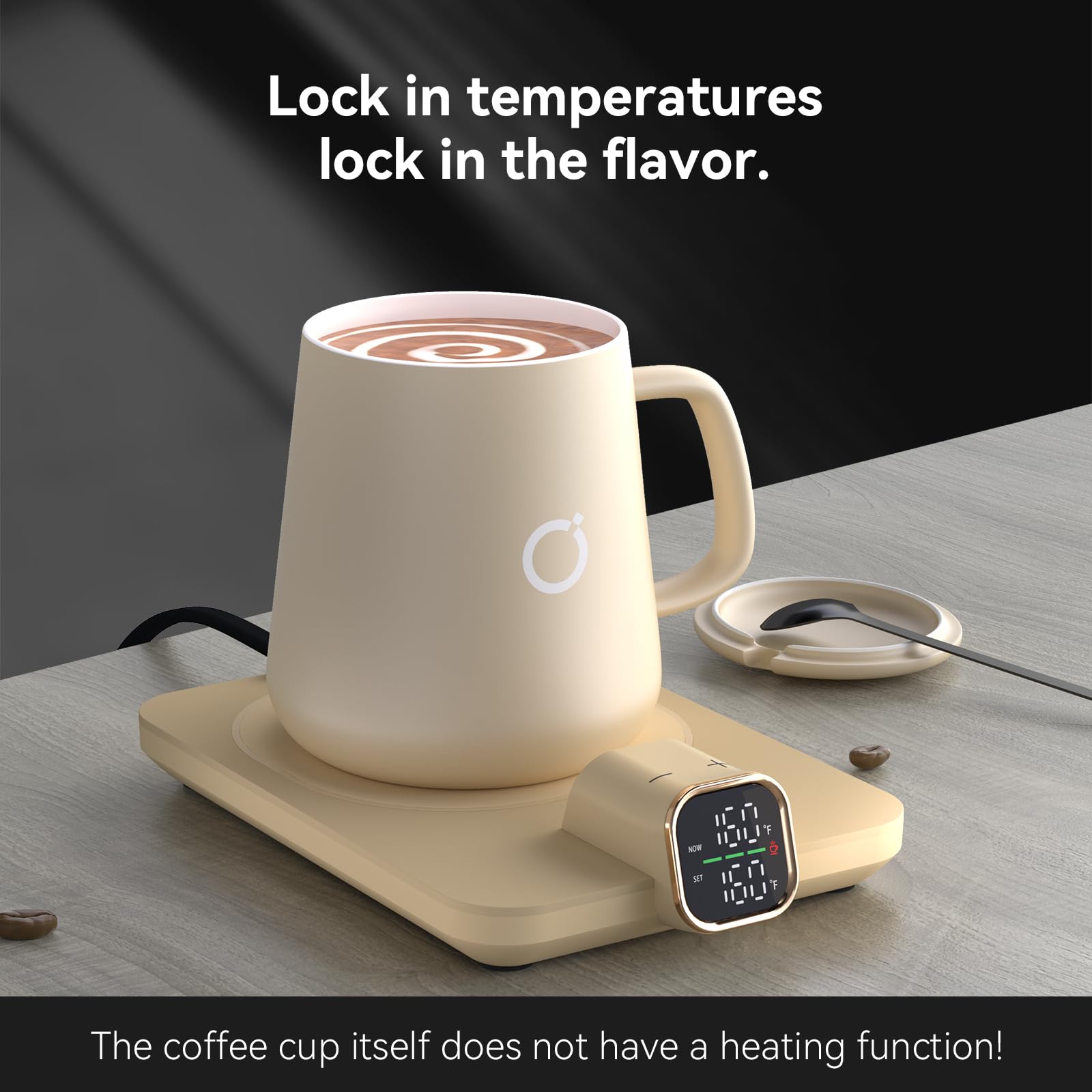 iKago Coffee Mug Warmer Set, Temperature Control Smart Heated Mug for Desk, Electric Coffee Warmer with Auto Shut Off & Real-Time Temp Display, Gifts for Men Women, 15oz, Beige