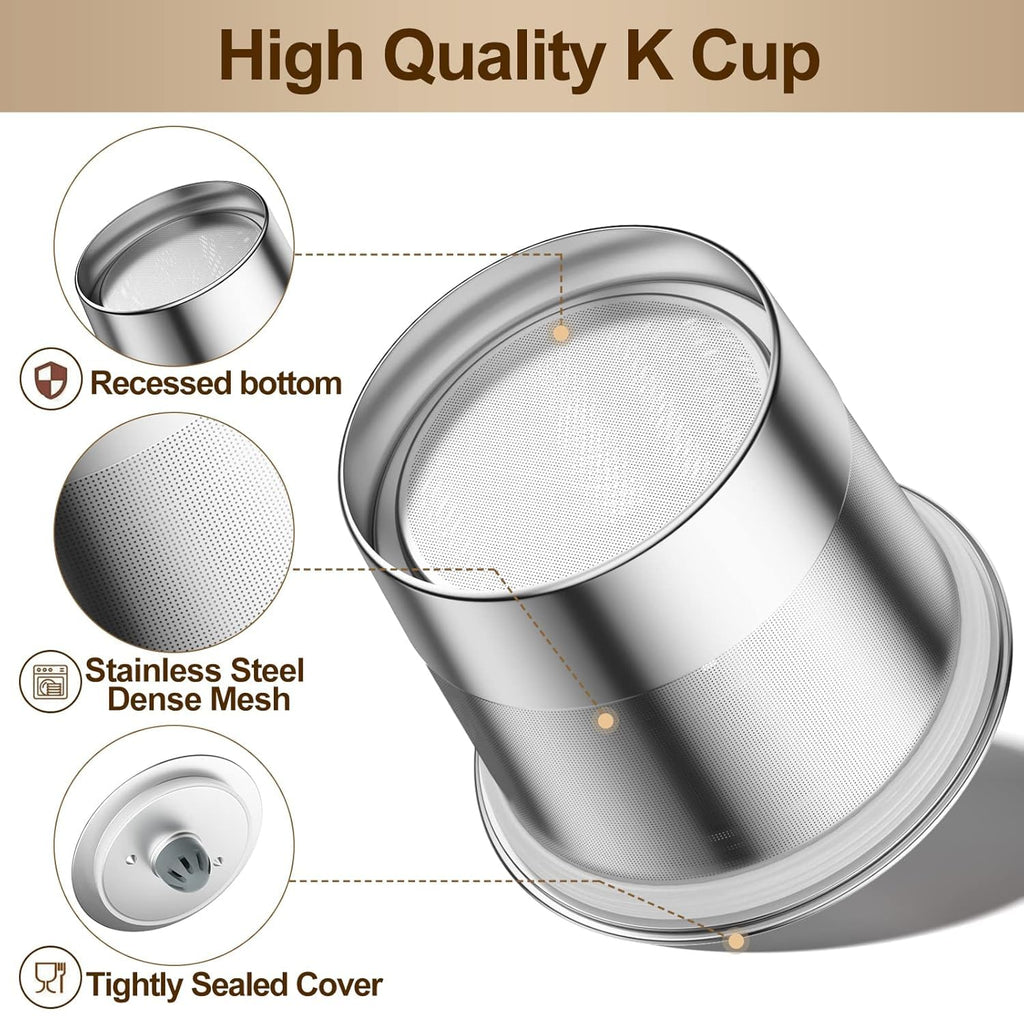 RETHONE Reusable K Cups for Keurig:Refillable K Cups Coffee Pods for Keurig 1.0 & 2.0 Coffee Machine,Stainless Steel Coffee Filters-SUS 304‌, Easy to Clean,Lid-Body Tight Seal
